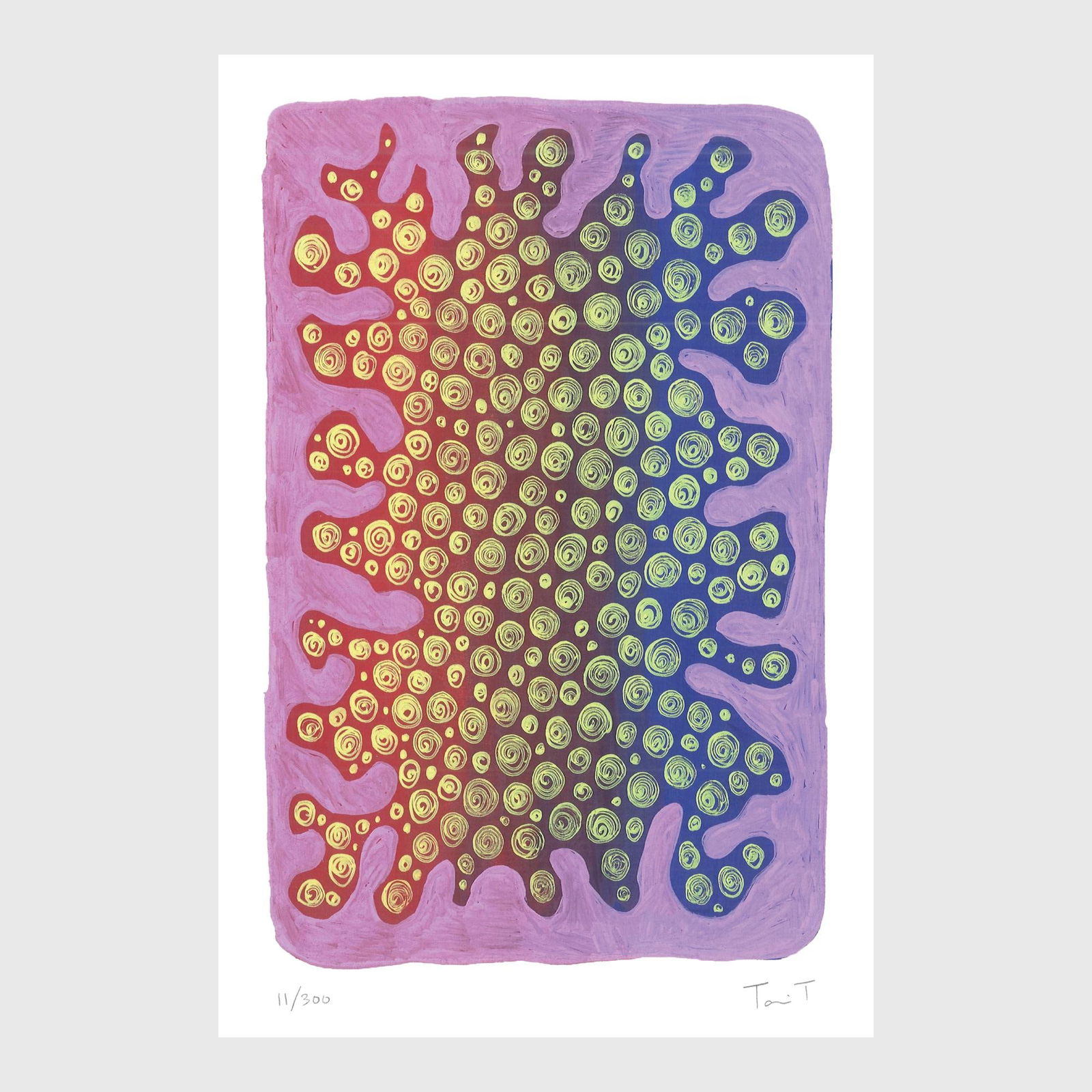 Purple Drops with Yellow Dots: Artist: Tanvi Thakur (1996) Title: Purple Drops with Yellow Dots, Drops With Dots Series Year: 2025 Medium: Archival Pigment Print on Paper Edition: 300 Size: 8 x 12 inches Inscription: Signed and num