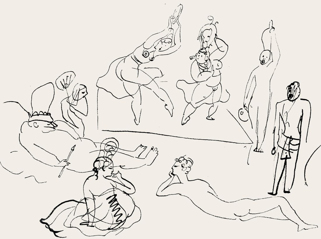 Pablo Picasso, Composition (Hodorisch B2), Le manuscrit trouve dans un chapeau, Limited Edition: Lithograph on velin des papeteries Lafuma paper. Paper size: 8.27 x 12.2 inches. Excellent condition, with centerfold, as issued. Unsigned and unnumbered, as issued. Notes: From the album, Le