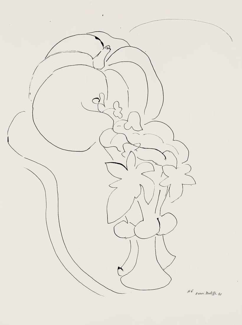 Henri Matisse, Serie H, var. 6 (Duthuit 9), Henri Matisse, Dessins, Themes et variations, Limited: Lithograph on velin pur fil paper. Paper Size: 12.875 x 9.625 inches. Excellent condition. Inscription: Signed in the plate and unnumbered, as issued. Notes: From the folio, Henri Matisse, Dessins, Th