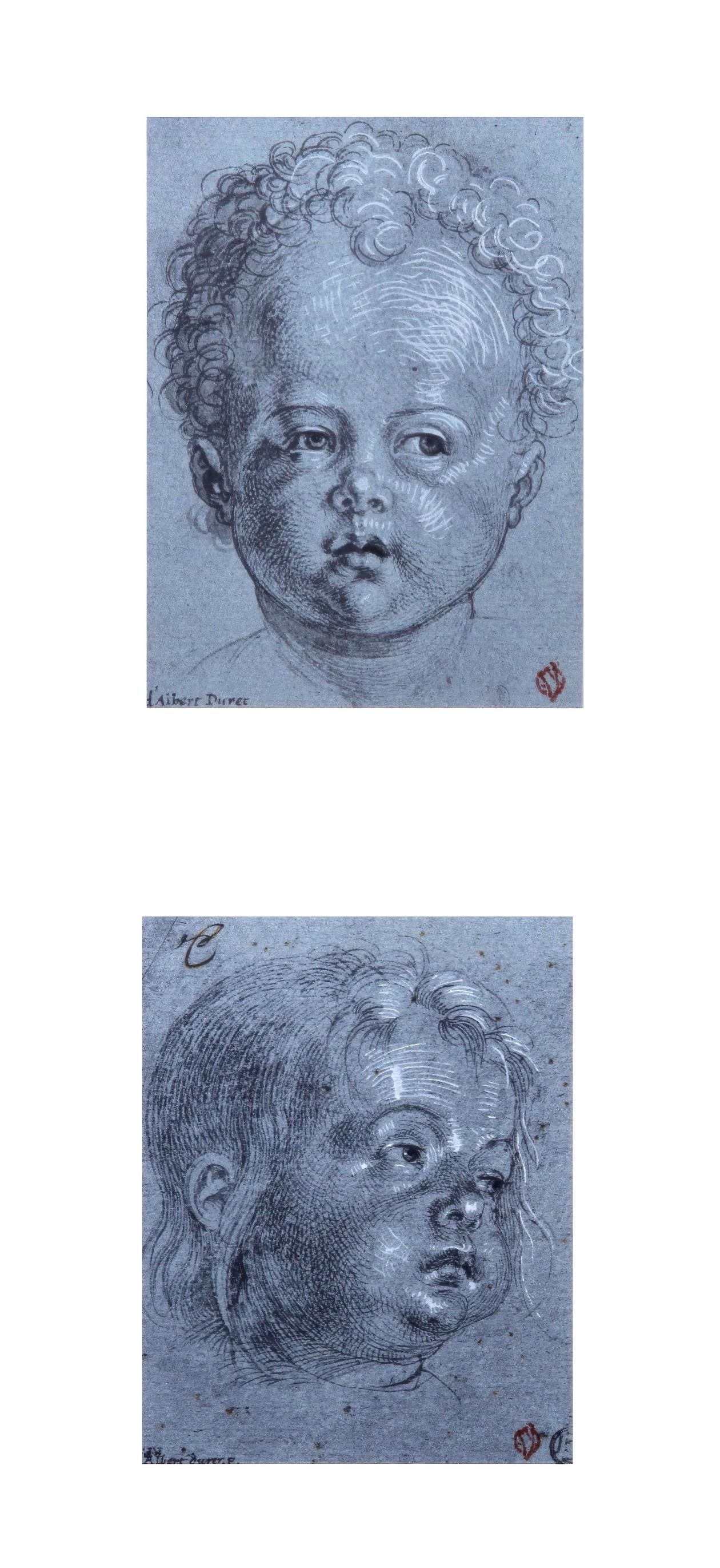 Albrecht Durer, Two childrens heads, from Faces of Children, Limited Edition Lithograph and Pochoir,: This exquisite lithograph and pochoir by Albrecht Durer (1471-1528), titled Deux tetes d'enfant (Two children's heads), originates from the 1968 folio Visages d'Enfants. Quinze Dessins de Durer a Dufy