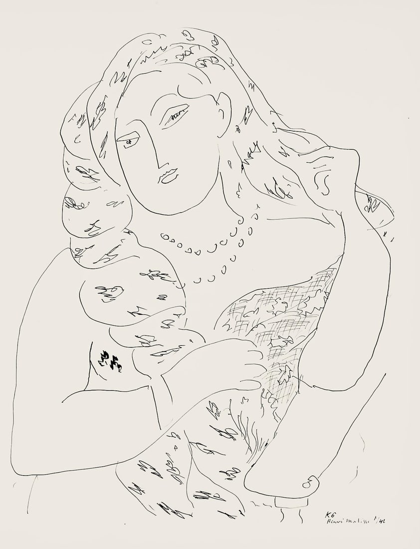 Henri Matisse, Serie K, var. 6 (Duthuit 9), Henri Matisse, Dessins, Themes et variations, Limited: Lithograph on velin pur fil paper. Paper Size: 12.875 x 9.625 inches. Excellent condition. Inscription: Signed in the plate and unnumbered, as issued. Notes: From the folio, Henri Matisse, Dessins,