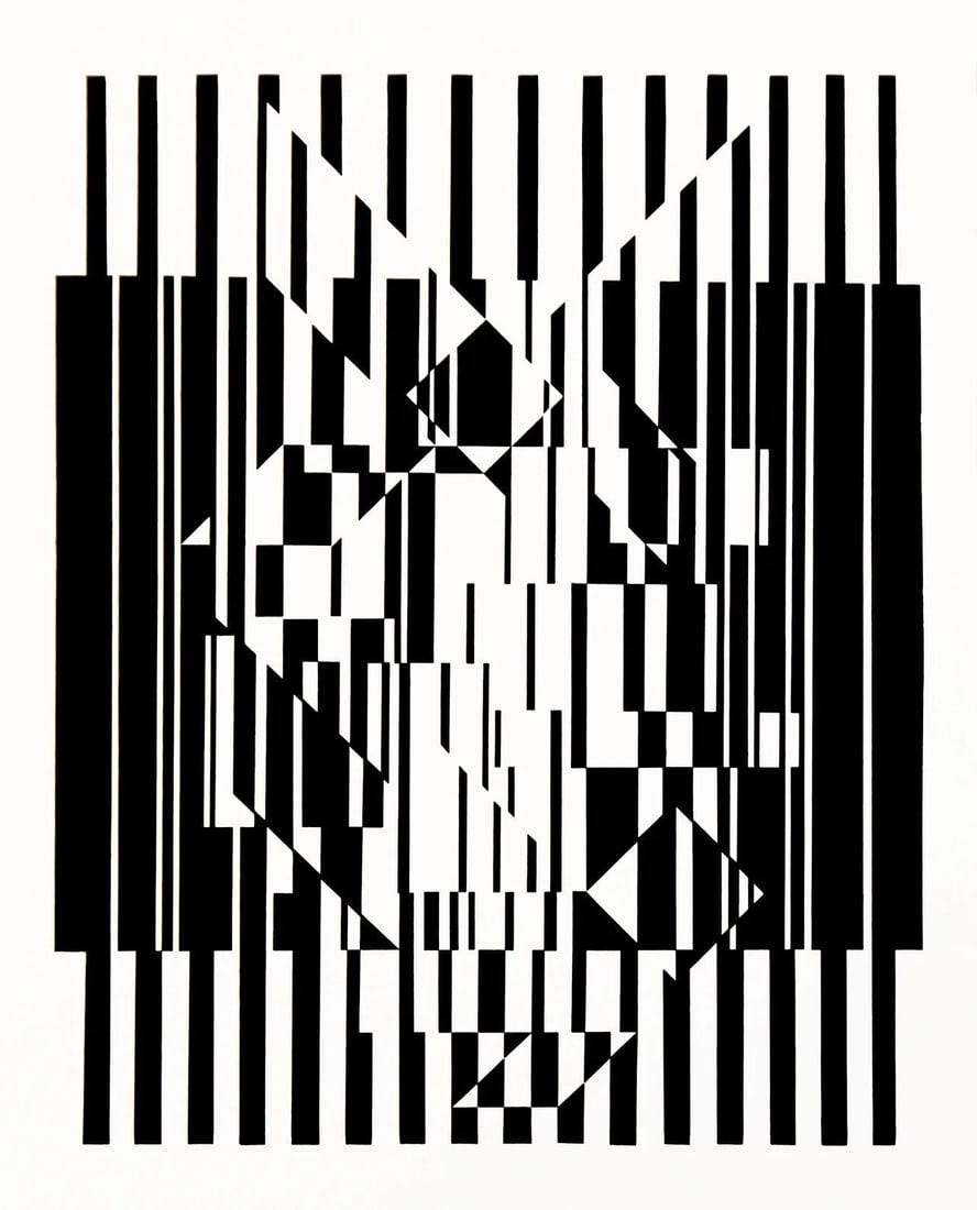 Victor Vasarely, Composition, Lineaires, Limited Edition Heliogravure: Silkscreen on 280 gm M2 gloss paper. Paper Size: 11.61 x 9.25 inches. Excellent condition. Notes: From the folio, Lineaires, 1973. Published and printed by Editions du Griffon, Neuchatel, Switzerland,