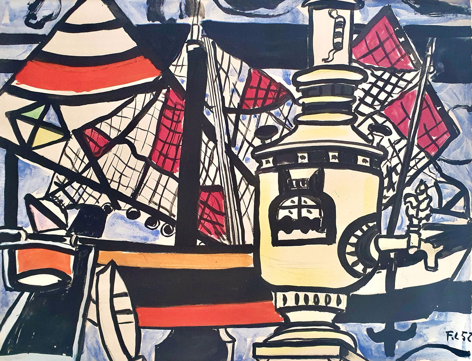 Fernand Leger, Composition, Contrastes, Limited Edition Lithograph: Lithograph and stencil on papier a la cuve du moulin Richard de Bas specialement filigrane pour cette edition paper. Paper size: 15.25 x 20.25 inches. Excellent condition. Inscription: signed in the p