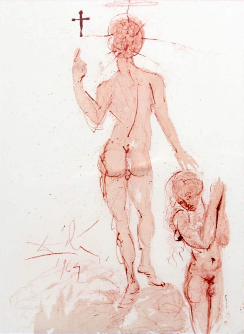 Salvador Dali, Composition (Michler/Lopsinger 1600; Field 69-3), Biblia Sacra, Limited Edition: Lithograph in colors on velin Fabriano charta ex meris pannis "ab alveo" manu fabricata, perlucidis figuris intexta paper. Paper size: 19 x 13.75 inches. Inscription: Signed in the plate and unnumbere