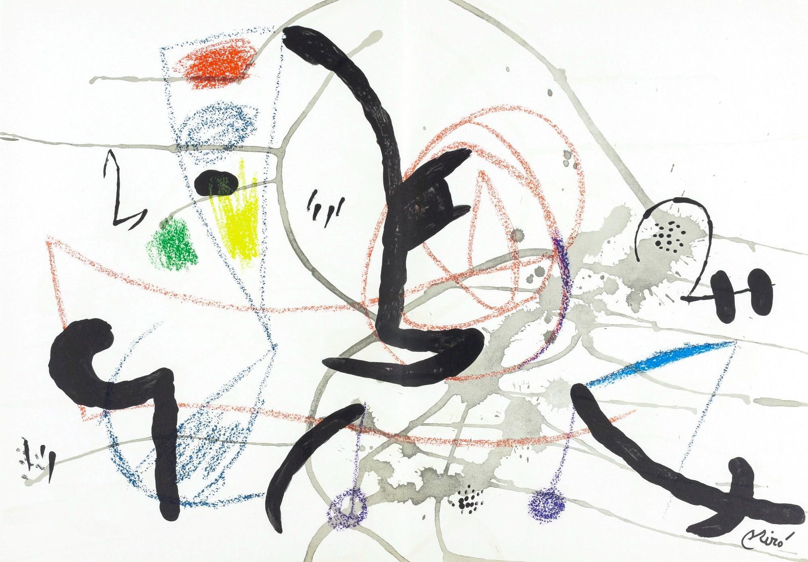 Joan Miro, Composition (Mourlot, 1051-1072), Maravillas con Variaciones acrosticas en el Jardin de: Lithograph on velin d'Arches paper. Paper Size: 19.5 x 28.25 inches, with centerfold, as issued. Inscription: Signed in the plate and unnumbered, as issued. Catalogue raisonne references: Cramer, Patr