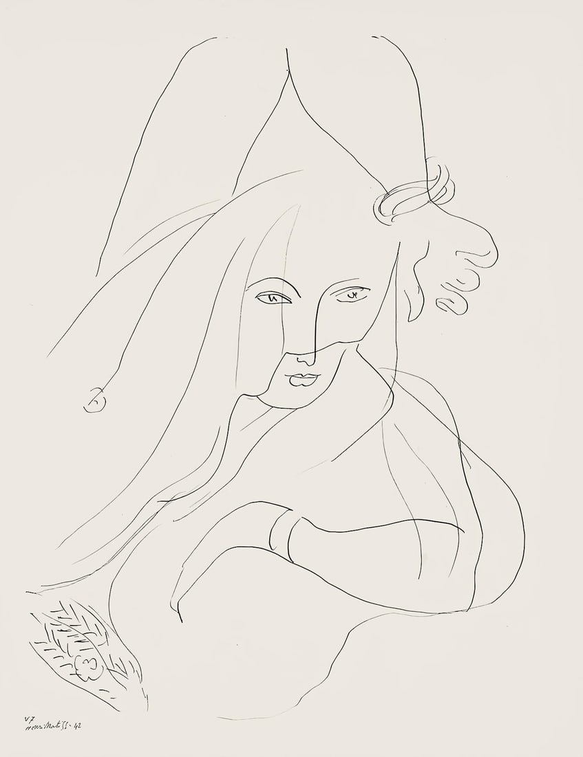 Henri Matisse, Serie V, var. 7 (Duthuit 9), Henri Matisse, Dessins, Themes et variations, Limited: Lithograph on velin pur fil paper. Paper Size: 12.875 x 9.625 inches. Excellent condition. Inscription: Signed in the plate and unnumbered, as issued. Notes: From the folio, Henri Matisse, Dessins, Th
