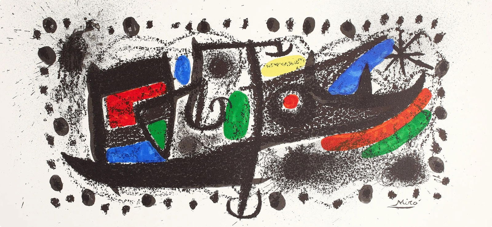 Joan Miro, Composition (Mourlot 667), Limited Edition Lithograph: Lithograph on velin d'Arches paper. Paper Size: 14.75 x 21.625 inches. Excellent condition. Inscription: Unsigned and unnumbered, as issued. Notes: Published by L'Orangerie, Koln.; printed by La