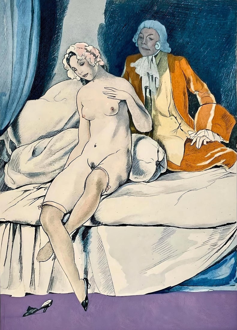 Umberto Brunelleschi, Composition, La Lecon d'amour dans un parc, Limited Edition Lithograph (1 of 4)