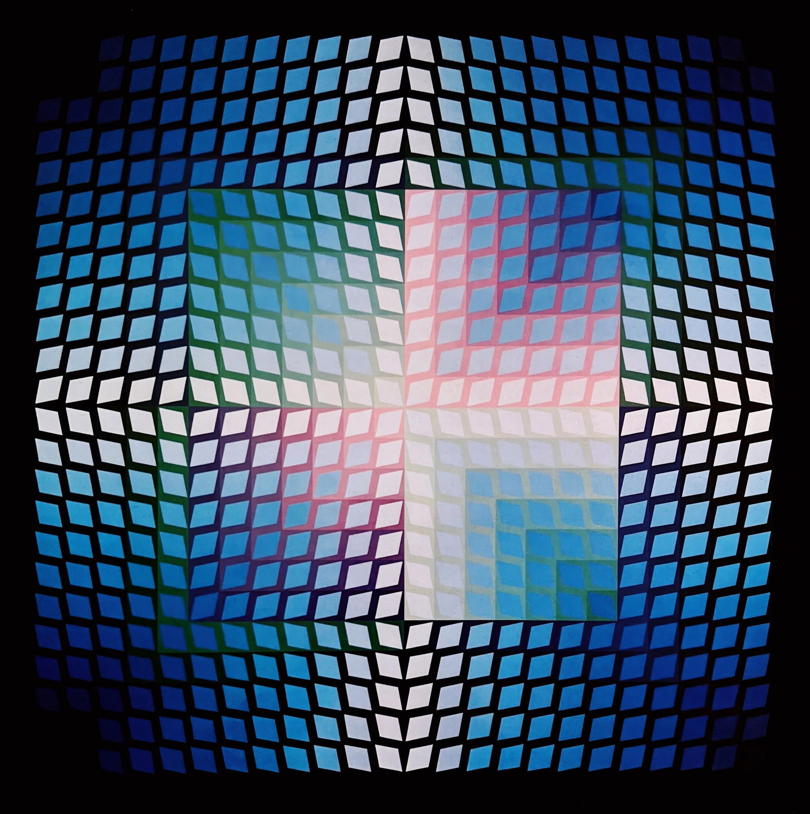 Victor Vasarely, Quasar-Paal-2, from Progressions I, Original Edition Heliogravure, 1972: This exquisite heliogravure by Victor Vasarely (1906-1997), titled Quasar-Paal-2, originates from the 1972 folio Progressions I, published and printed by Editions du Griffon, Neuchatel, Switzerland. T