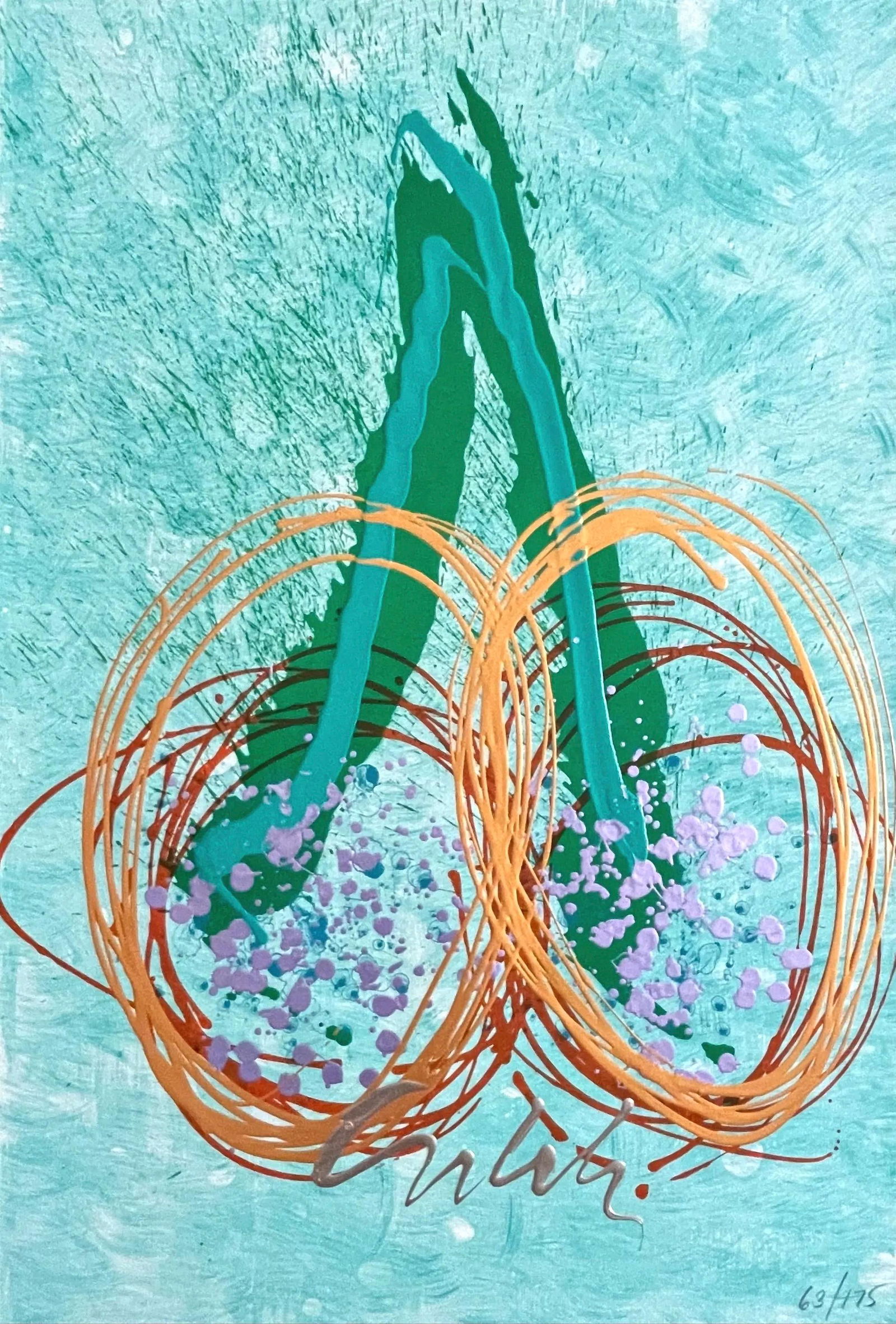 Dale Chihuly, Composition, Float Series, Limited Edition Mixed Media Lithograph: Mixed media lithograph with acrylic paint on St Cuthberts Mill, Saunders Waterford paper, 2014. Paper Size: 37 x 25 inches. Excellent condition. Inscription: Signed and numbered by the artist, as issu