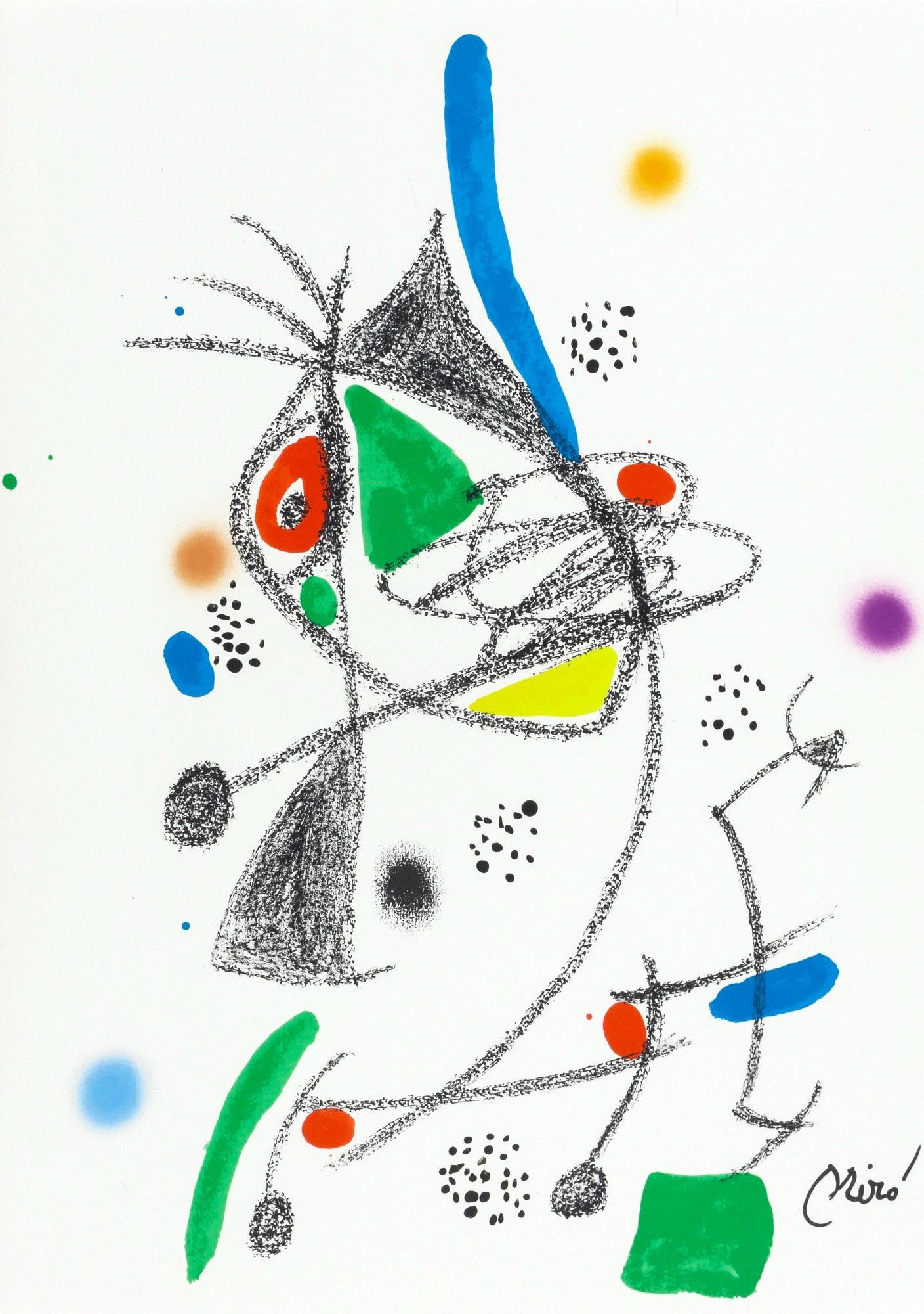 Joan Miro, Composition (Mourlot, 1051-1072), Maravillas con Variaciones acrosticas en el Jardin de: Lithograph on velin d'Arches paper. Paper Size: 19.5 x 14.125 inches. Inscription: Signed in the plate and unnumbered, as issued. Catalogue raisonne references: Cramer, Patrick, and Joan Miro. Joan Mi