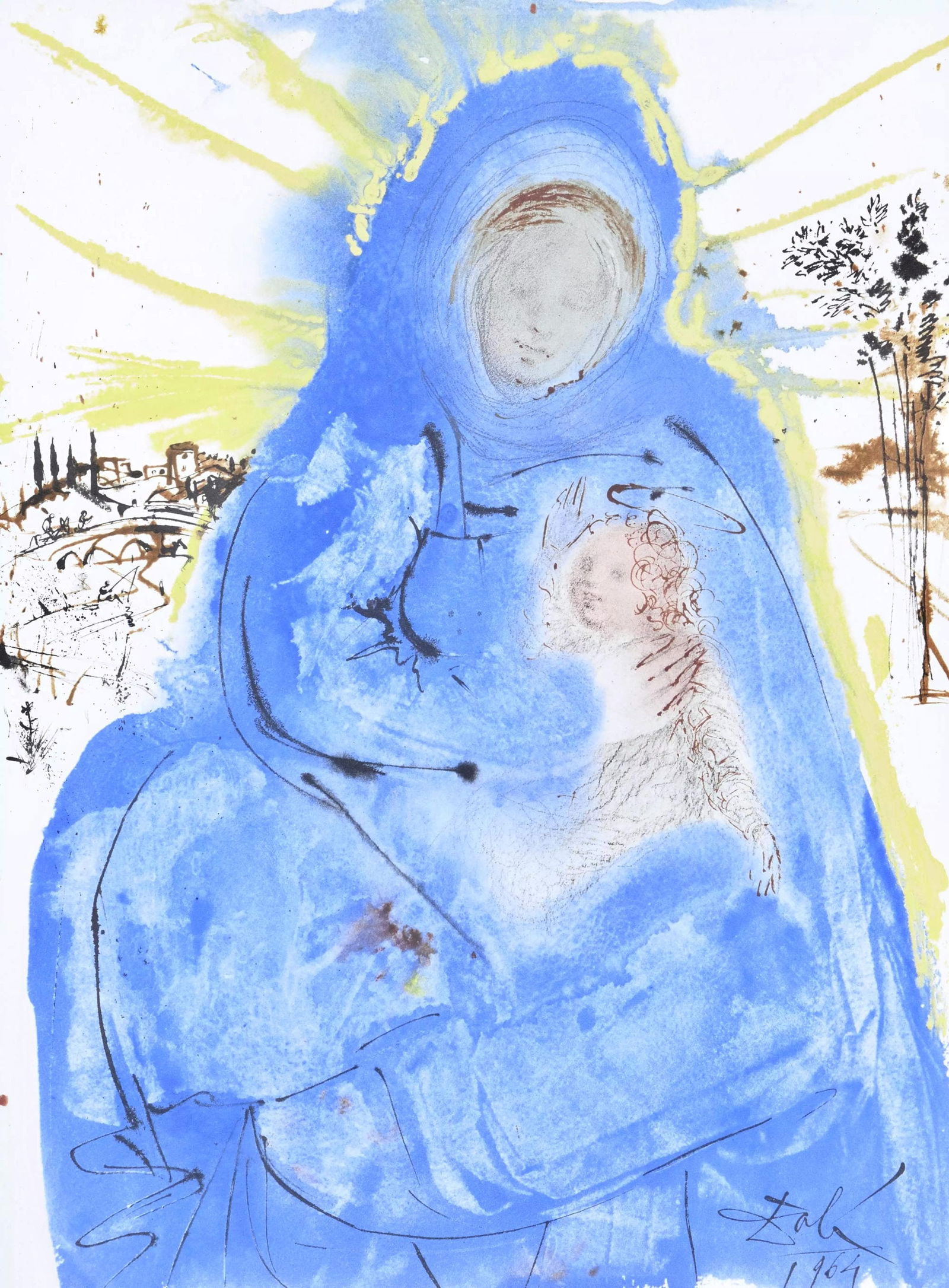 Salvador Dali, Composition (Michler/Lopsinger 1600; Field 69-3), Biblia Sacra, Limited Edition: Lithograph in colors on velin Fabriano charta ex meris pannis "ab alveo" manu fabricata, perlucidis figuris intexta paper. Paper size: 19 x 13.75 inches. Inscription: Signed in the plate and