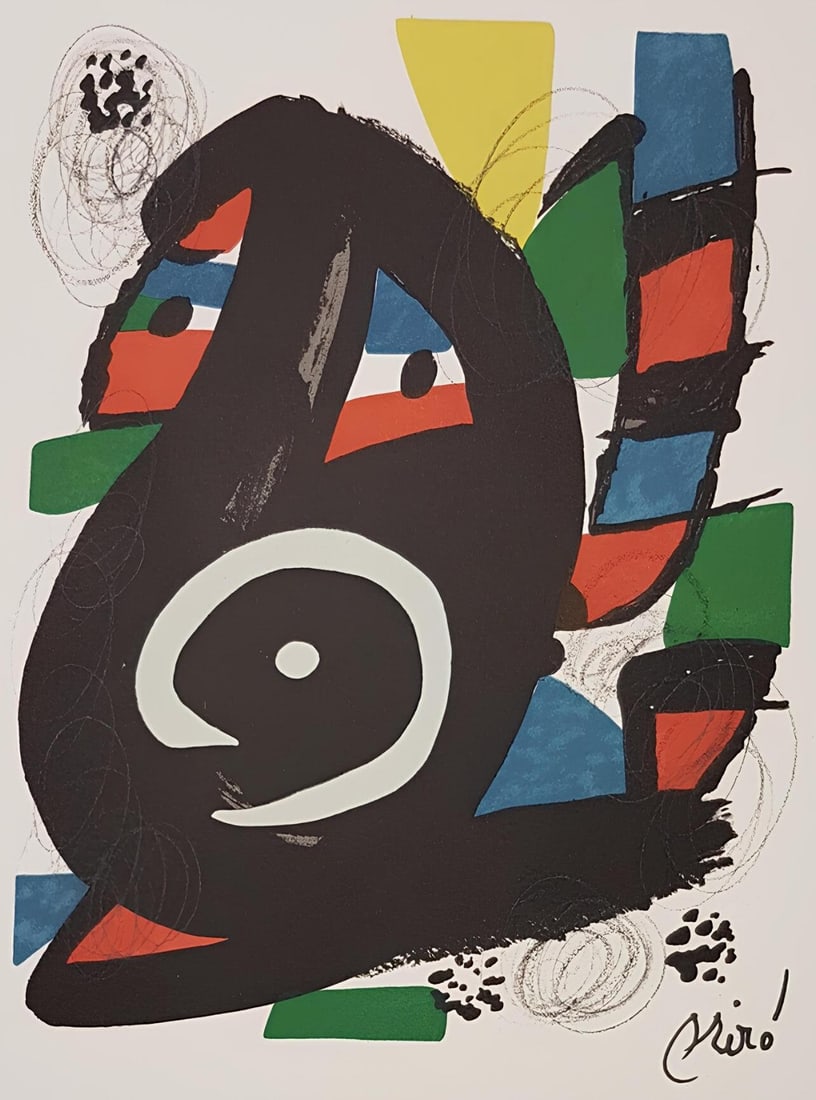 Joan Miro, Composition (Mourlot 1212-1225; Cramer 248), La melodie acide, Limited Edition Lithograph: Lithograph on velin d'Arches paper. Paper size: 12.95 x 9.76 inches. Excellent condition. Signed in the plate, as issued. Notes: From the folio, La melodie acide, XIV lithographies originales de Joan