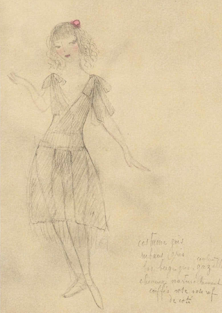 Marie Laurencin, Composition, Les Biches, Limited Edition Lithograph: Lithograph and stencil on papier velin des Manufactures d'Arches paper. Unsigned and unnumbered, as issued. Paper size: 11 x 8.875 inches. Excellent condition. Notes: From the volume, Les Biches, 1924