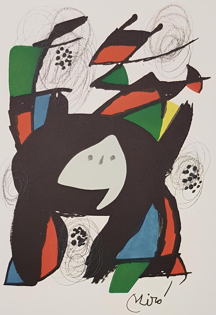 Joan Miro, Composition (Mourlot 1212-1225; Cramer 248), La melodie acide, Limited Edition Lithograph: Lithograph on velin d'Arches paper. Paper size: 12.95 x 9.76 inches. Excellent condition. Signed in the plate, as issued. Notes: From the folio, La melodie acide, XIV lithographies originales de Joan