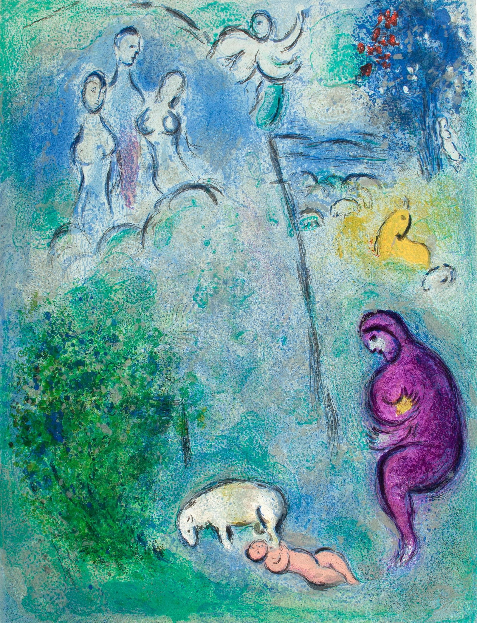 Marc Chagall, Decouverte de Chloe par Daphnis, Daphnis et Chloe, Limited Edition Heliogravure: Heliogravure on velin paper. Paper Size: 12.5 x 9.5 inches. Inscription: Unsigned and unnumbered, as issued. Condition: Very good/excellent, consistent with age. Notes: From the album, Daphnis and