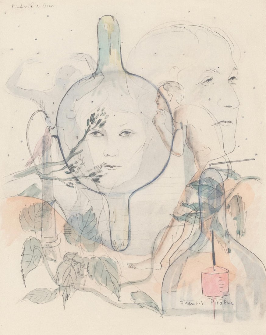 Francis Picabia, Composition, Le Peseur d'ames (The Weigher of Souls), Limited Edition Lithograph: Lithograph and stencil on velin d'Arches paper. Inscription: Unsigned and unnumbered, as issued. Paper Size: 10.3125 x 8.75 inches. Excellent condition. Notes: From the volume, Le Peseur d'ames, prece