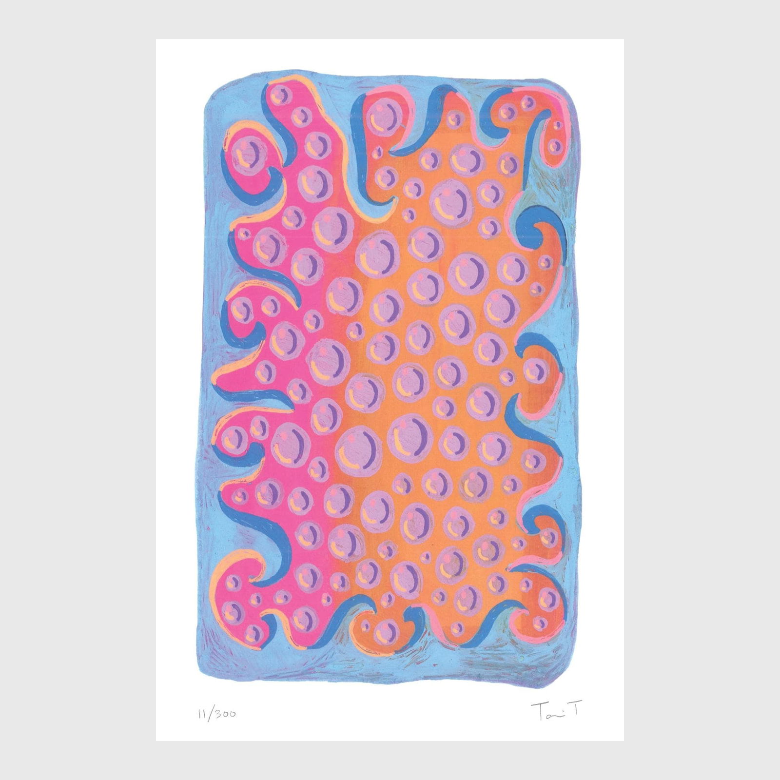 Sky Blue Drops with Lavender Dots: Artist: Tanvi Thakur (1996) Title: Sky Blue Drops with Lavender Dots, Drops With Dots Series Year: 2025 Medium: Archival Pigment Print on Paper Edition: 300 Size: 8 x 12 inches Inscription: Signed and