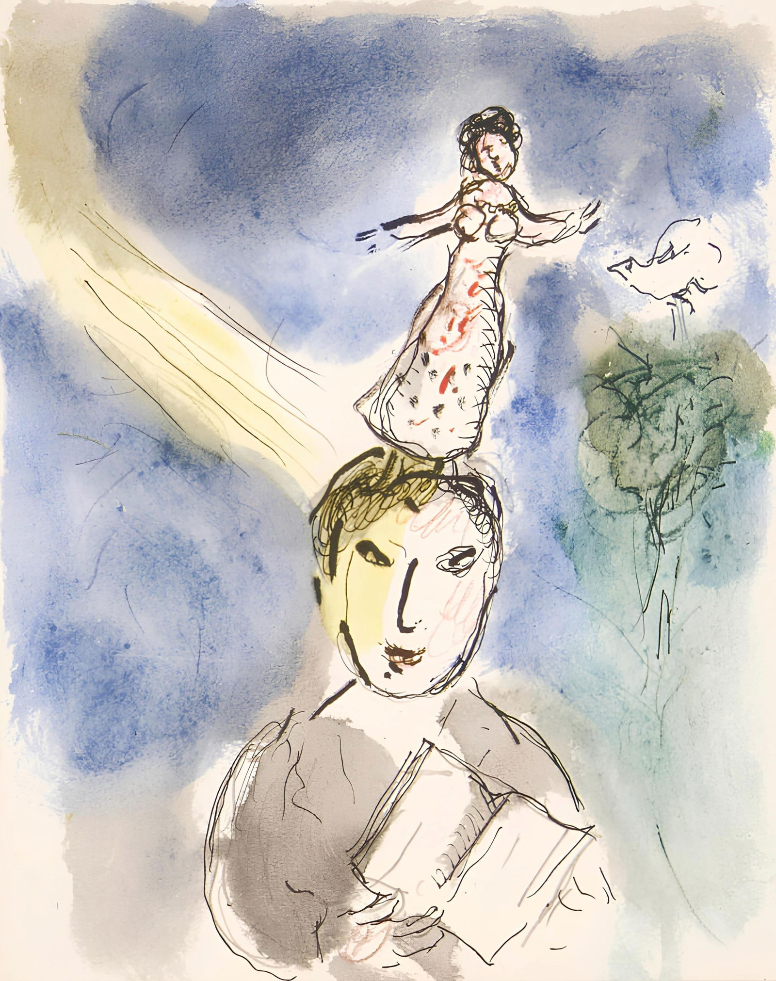 Marc Chagall, Composition, Lettres d'hivernage, Limited Edition Lithograph: Lithograph on velin Mazarine paper. Paper Size: 11 x 9 inches. Excellent condition. Inscription: Unsigned and unnumbered, as issued. Notes: From the album, Lettres d'hivernage, 1973. Published by Edit