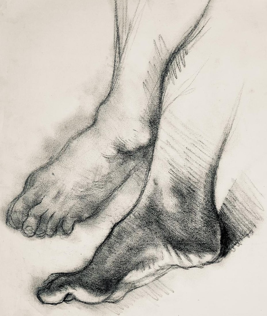 Ian Hornak, Renaissance Foot Study, 1963, Original Drawing: Charcoal on velin paper, circa 1963. Paper Size: 23 x 18 inches. Good condition, consistent with age. Inscription: Unsigned, Estate stamped, verso. Provenance: Estate of Ian Hornak, East Hampton. Note