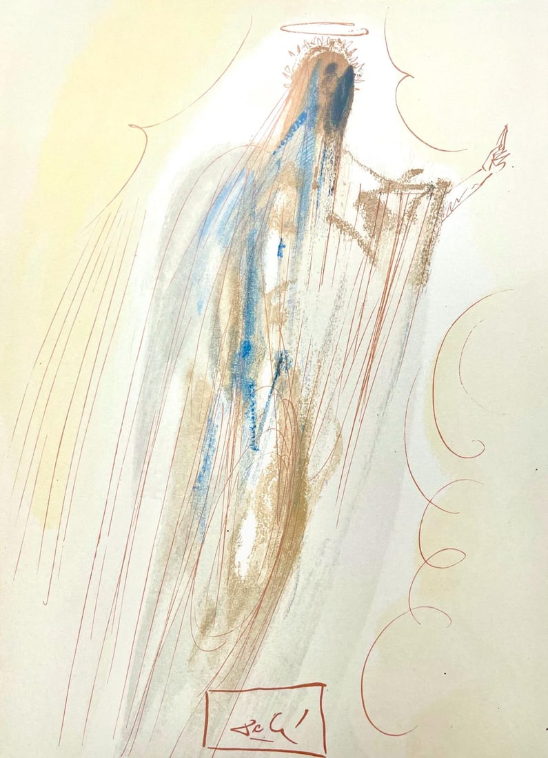 Salvador Dali, Paradies XXIX (Michler/Lopsinger 1039-1138; Field 189-200), Die Gottliche Komodie,: Woodcut in colors on velin de Rives BFK paper, mounted on velin d'Arches support, as issued. Paper size: 13 x 10.375 inches. Inscription: Signed in the block, and unnumbered, as issued. Catalogue rais