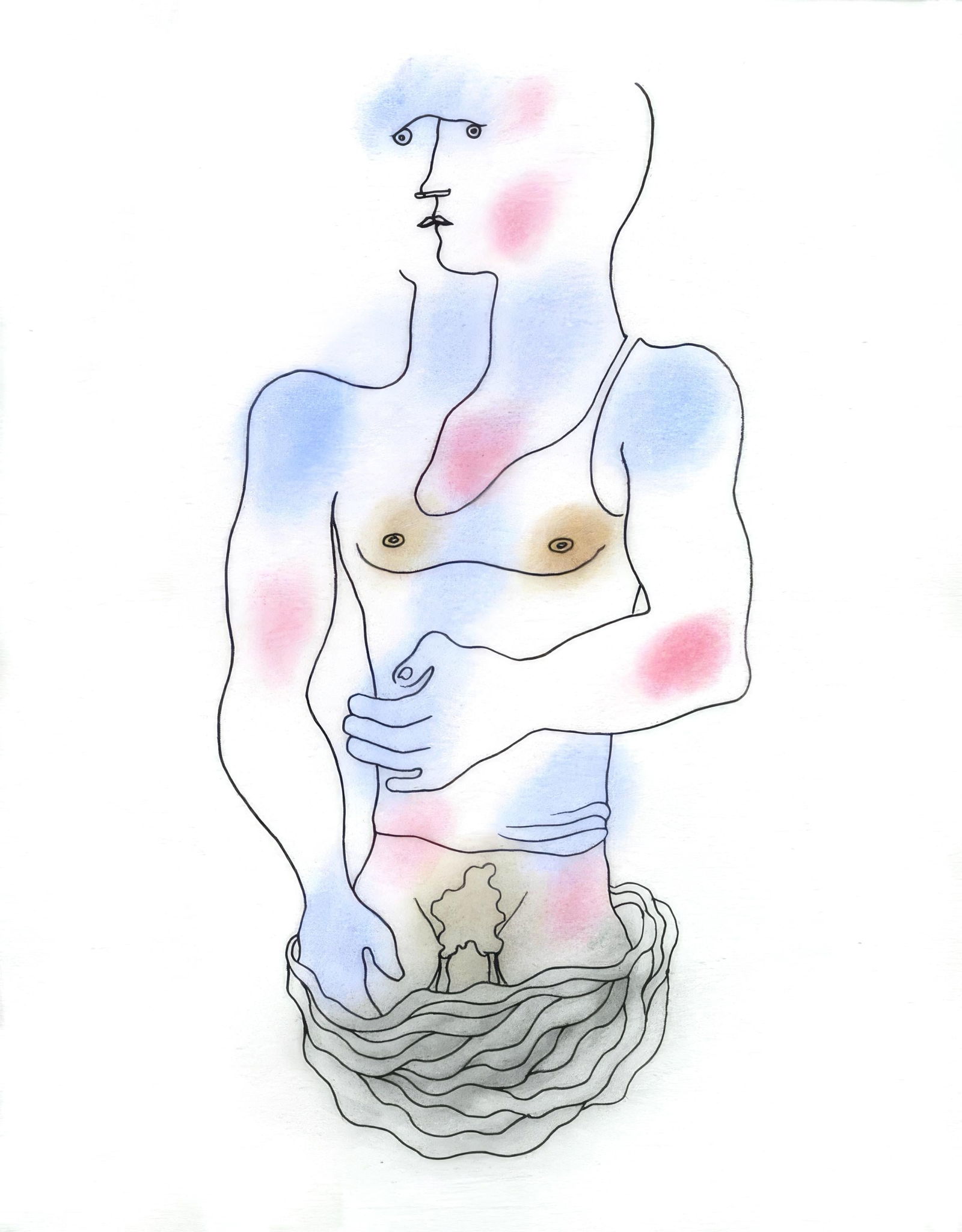 Jean Cocteau, Untitled, from The White Book, Limited Edition Lithograph and Pochoir, 1930: Jean Cocteau (1889-1963); Sans titre (Untitled), 1930. Lithograph and pochoir with hand coloring on velin d'Arches paper. Paper size 11.81 x 9.06 inches. Unsigned and unnumbered, as issued. Printed by