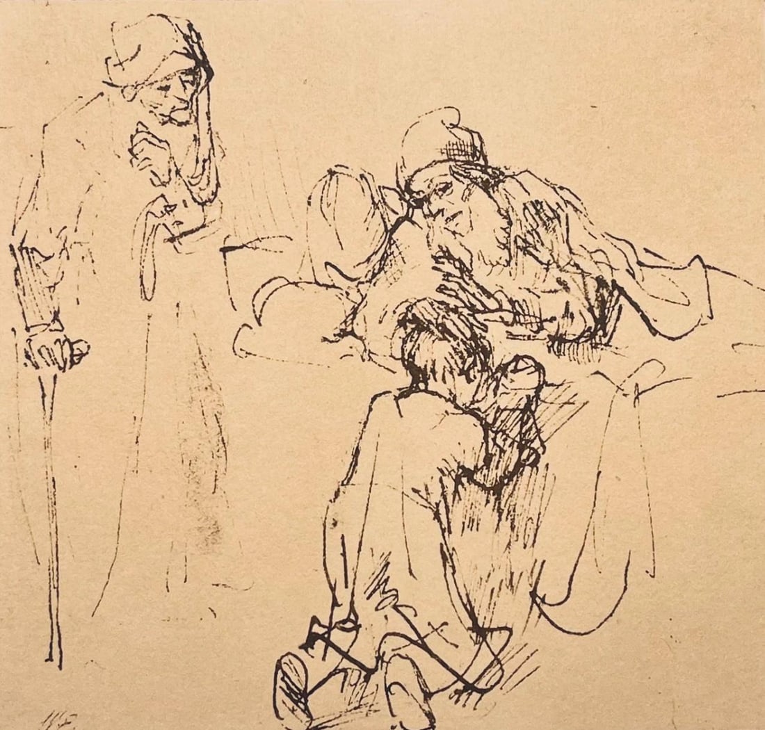 Rembrandt van Rijn, Isaac Blessing Jacob, Drawings from the Bible, Limited Edition Collotype (1 of 4)