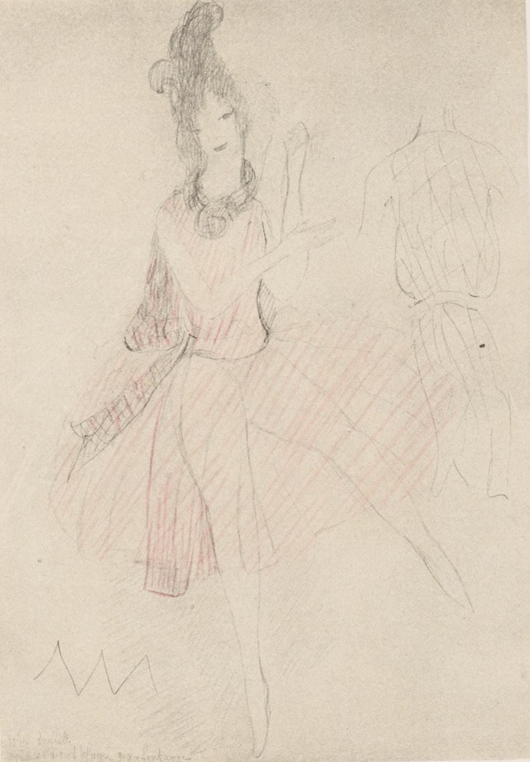 Marie Laurencin, Composition, Les Biches, Limited Edition Lithograph: Lithograph and stencil on papier velin des Manufactures d'Arches paper. Unsigned and unnumbered, as issued. Paper size: 11 x 8.875 inches. Excellent condition. Notes: From the volume, Les Biches, 1924