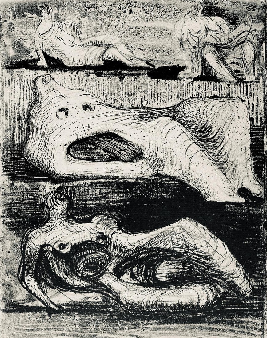 Henry Moore, Page from a Notebook, The Drawings of Henry Moore, Limited Edition Lithograph: Lithograph on velin paper. Paper size: 13.5 x 12.5 inches. Excellent condition. Unsigned and unnumbered, as issued. Notes: From the folio, The Drawings of Henry Moore, 1946. Published by Curt Valentin