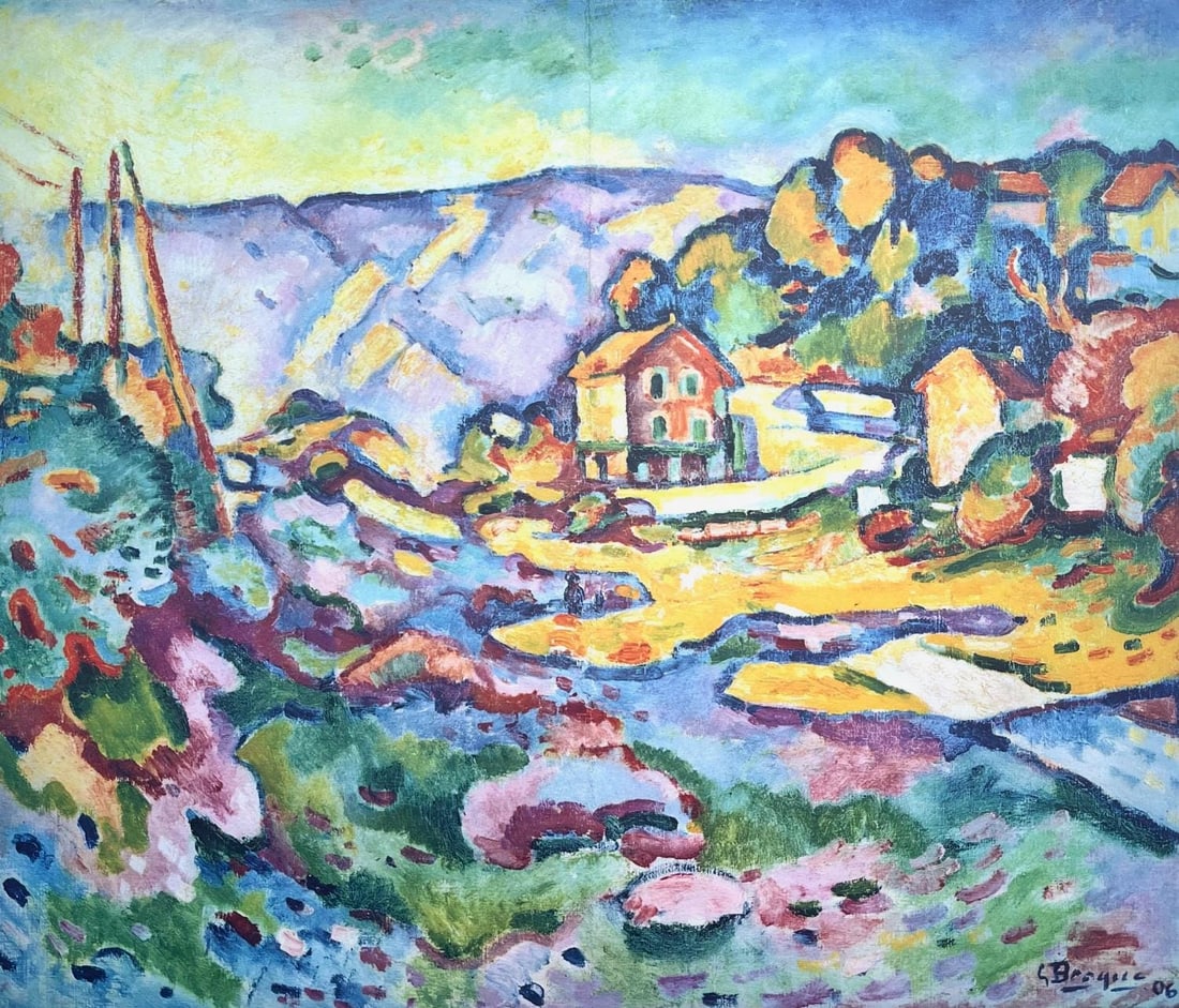 Georges Braque, L'Estaque, L'Hommage a Georges Braque, Derriere le miroir, Limited Edition: Lithograph on velin paper. Paper Size: 15 x 22 inches, with centerfold, as issued. Inscription: Signed in the plate and unnumbered, as issued. Condition: Very good/excellent, consistent with age. Note