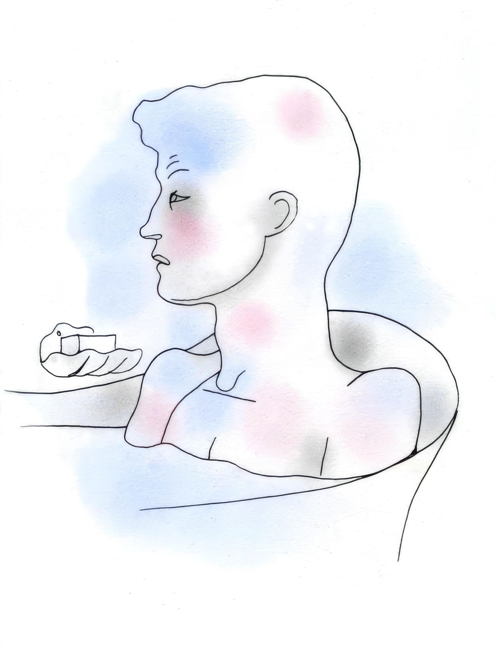 Jean Cocteau, Untitled, from The White Book, Limited Edition Lithograph and Pochoir, 1930: Jean Cocteau (1889-1963); Sans titre (Untitled), 1930. Lithograph and pochoir with hand coloring on velin d'Arches paper. Paper size 11.81 x 9.06 inches. Unsigned and unnumbered, as issued. Printed by