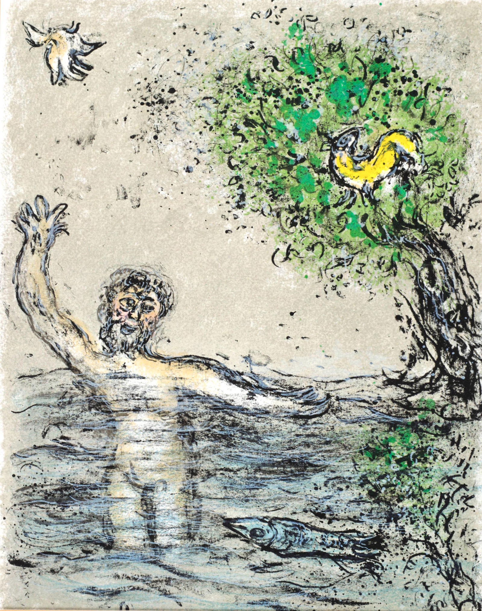 Marc Chagall, Die Fluten Verschlingen Odysseus, Homer, Die Odyssee, Limited Edition Lithograph: Lithograph on 250 g/m2 Butten Papierwerke Miliani AG, Fabriano paper. Paper Size: 14.88 x 11.69 inches. Inscription: Unsigned and unnumbered, as issued. Condition: Very good/excellent, consistent with