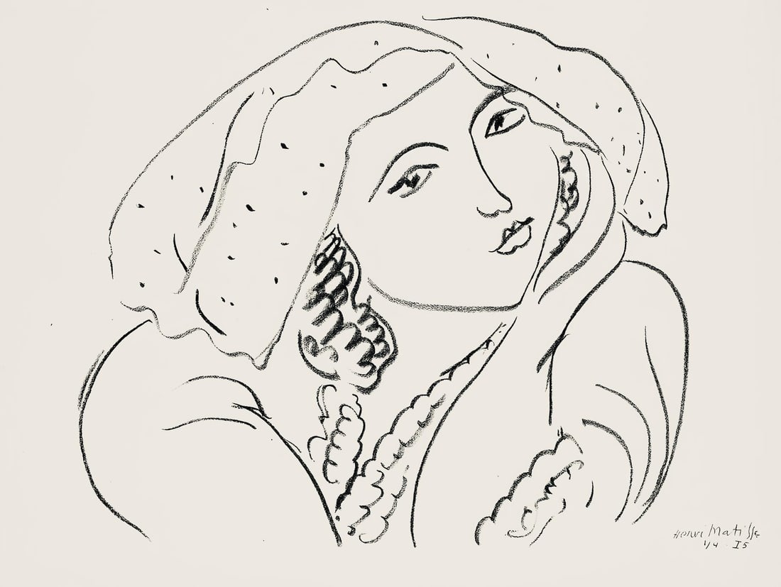 Henri Matisse, Serie I, var. 5 (Duthuit 9), Henri Matisse, Dessins, Themes et variations, Limited: Lithograph on velin pur fil paper. Paper Size: 9.625 x 12.875 inches. Excellent condition. Inscription: Signed in the plate and unnumbered, as issued. Notes: From the folio, Henri Matisse, Dessins, Th