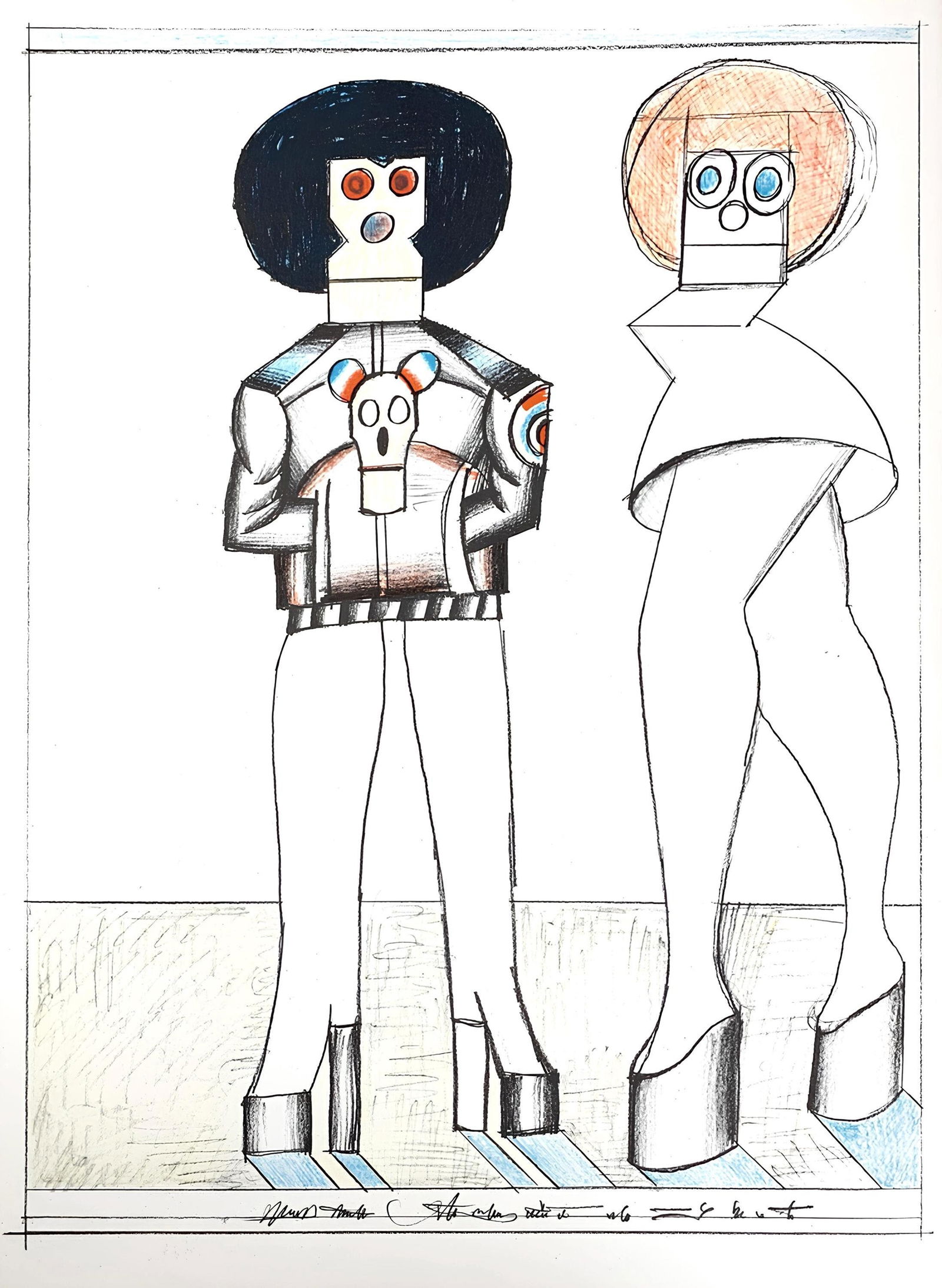 Saul Steinberg, Composition, Derriere le miroir, Limited Edition Lithograph: Lithograph on velin paper. Paper Size: 15 x 11 inches. Excellent condition. Inscription: Unsigned and unnumbered, as issued. Notes: From Derriere le miroir, N deg 224, 1977. Published by Aime Maeght,