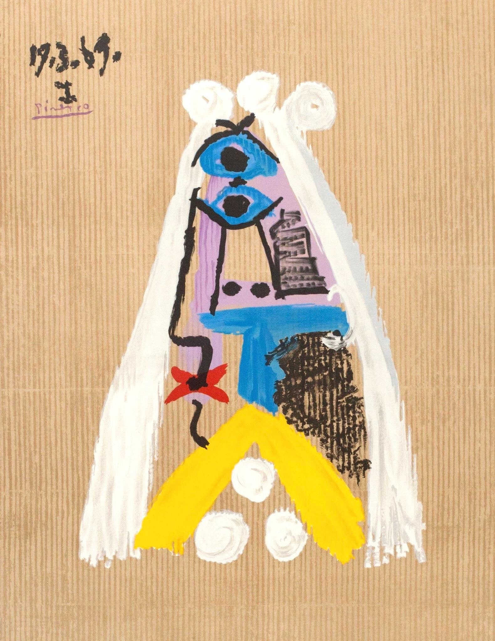 Pablo Picasso, Composition (Orozco 207-261), Vingt-Neuf Portraits Imaginaires, Limited Edition: Lithograph on velin d'Arches paper. Paper size: 25.75 x 19.625 inches. Excellent condition. Signed in the plate, as issued. Notes: From the folio, Picasso, Vingt-Neuf Portraits Imaginaires, 1969. Publ