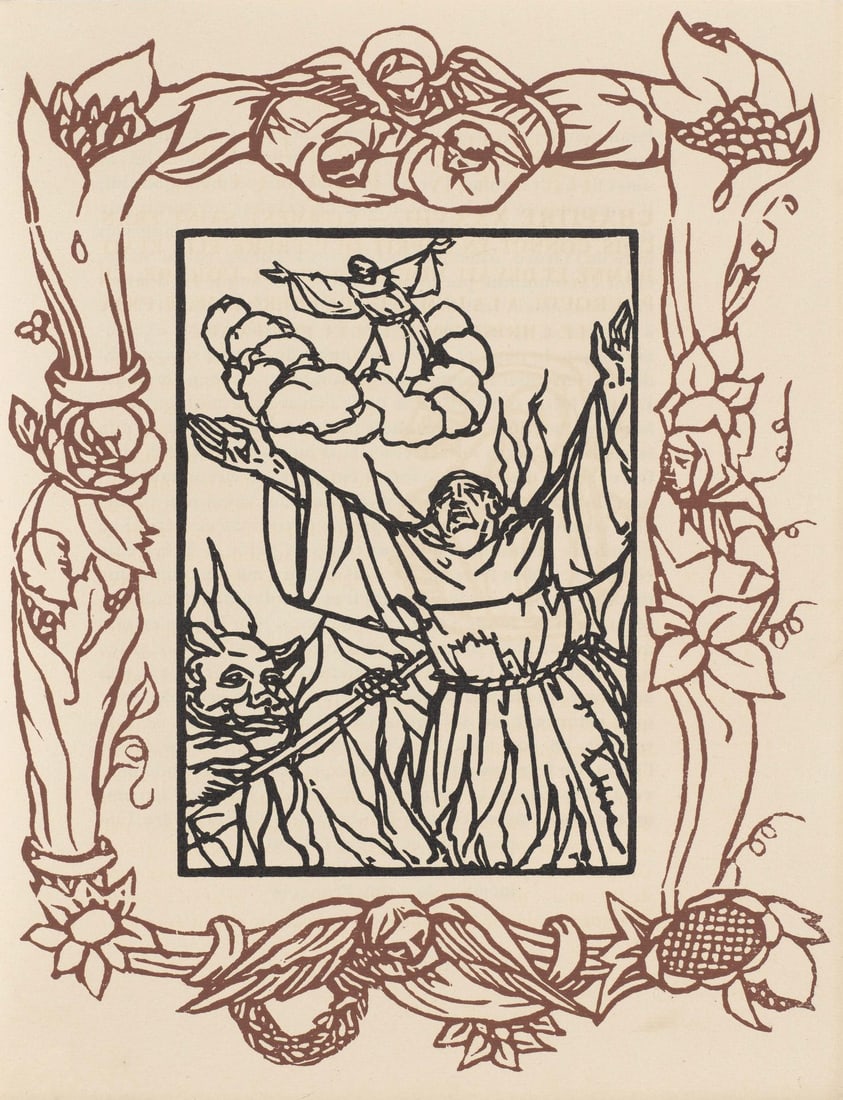 Emile Bernard, Composition (Morane, No. 100), Les Petites Fleurs de St. Francoise, Limited Edition: Wood engraving on verge d'Arches paper. Paper size: 12.8125 x 9.8125 inches. Excellent condition. Unsigned and unnumbered, as issued. Notes: From the volume, Les Petites Fleurs de St. Francois, 1928.