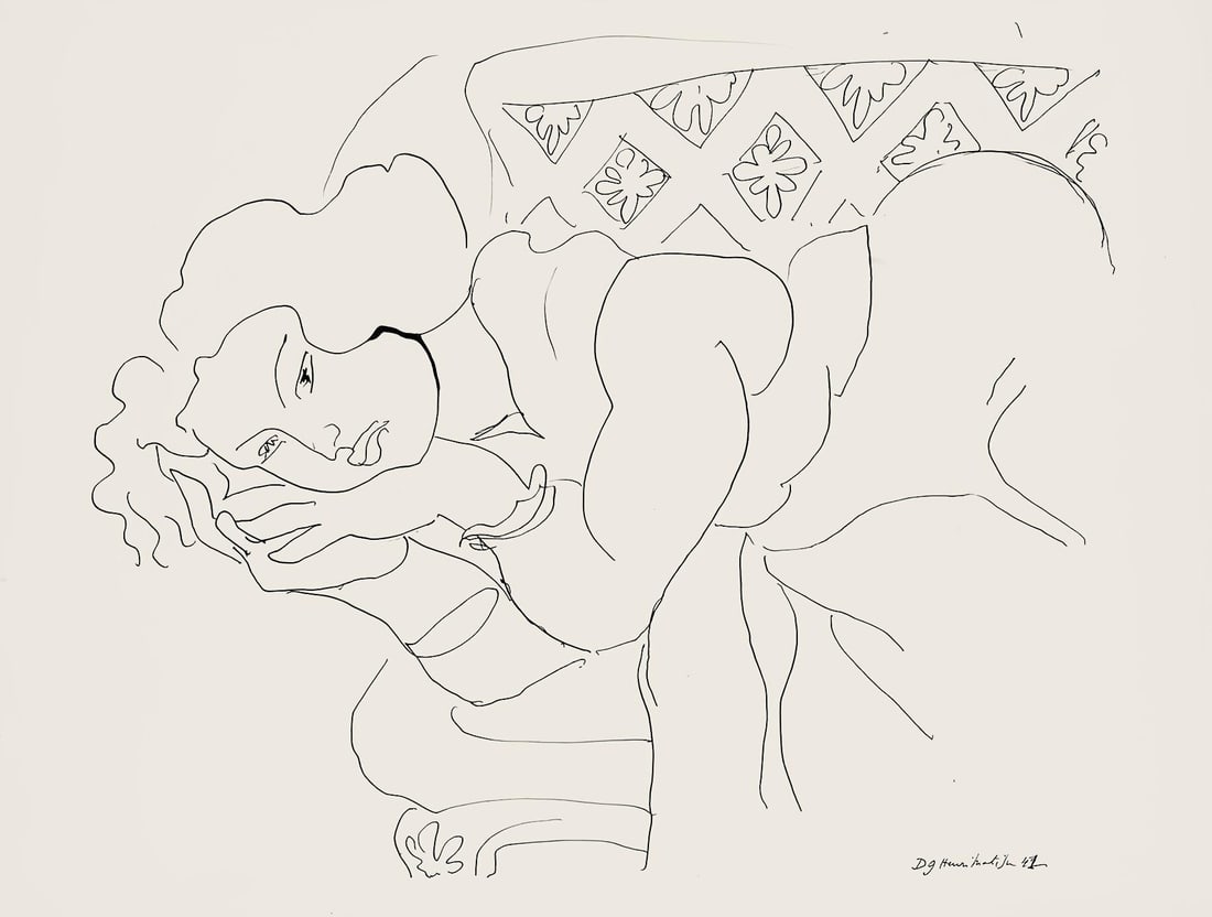 Henri Matisse, Serie D, var. 9 (Duthuit 9), Henri Matisse, Dessins, Themes et variations, Limited: Lithograph on velin pur fil paper. Paper Size: 9.625 x 12.875 inches. Excellent condition. Inscription: Signed in the plate and unnumbered, as issued. Notes: From the folio, Henri Matisse, Dessins, Th