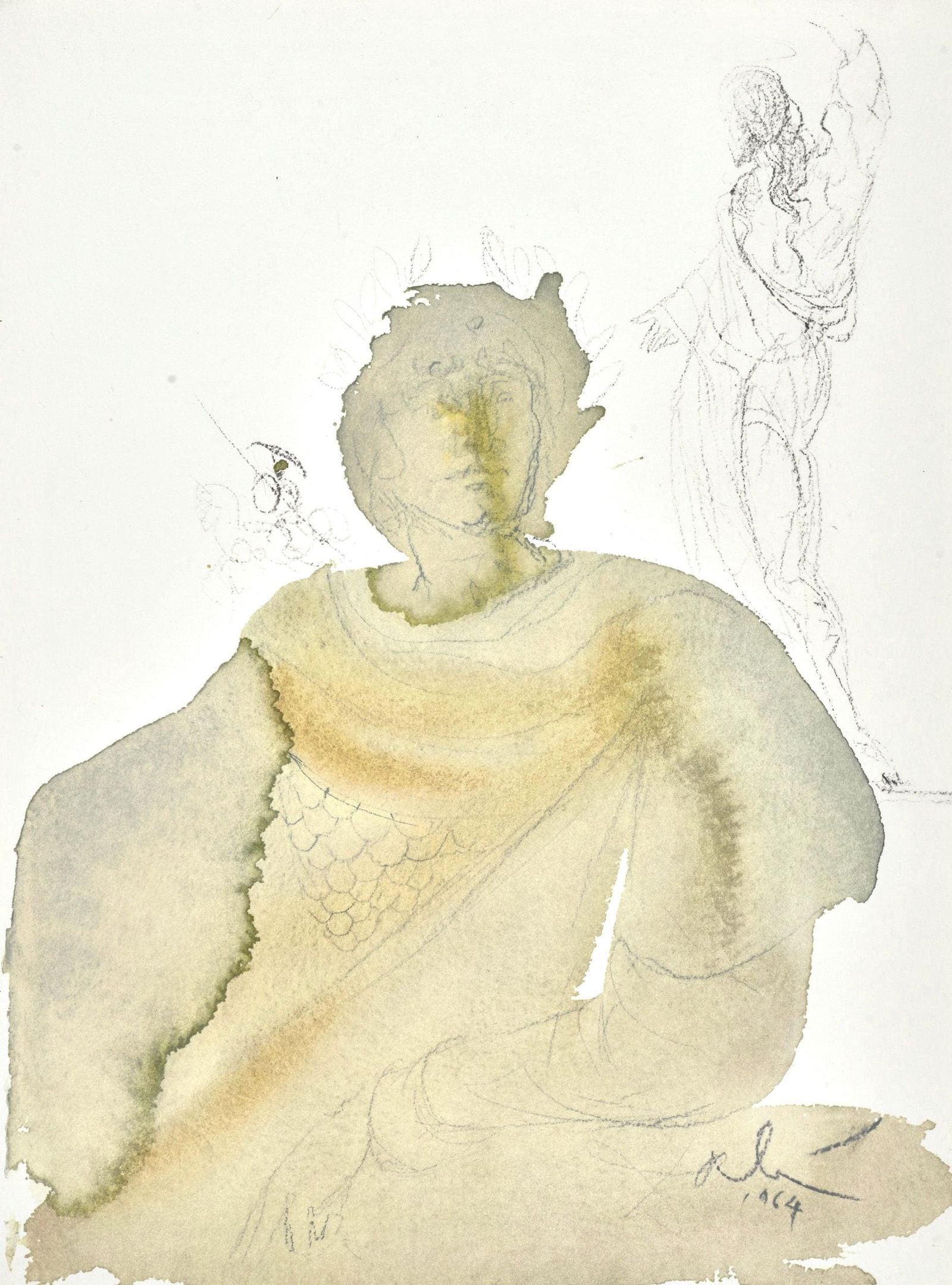 Salvador Dali, Composition (Michler/Lopsinger 1600; Field 69-3), Biblia Sacra, Limited Edition: Lithograph in colors on velin Fabriano charta ex meris pannis "ab alveo" manu fabricata, perlucidis figuris intexta paper. Paper size: 19 x 13.75 inches. Inscription: Signed in the plate and unnumbere