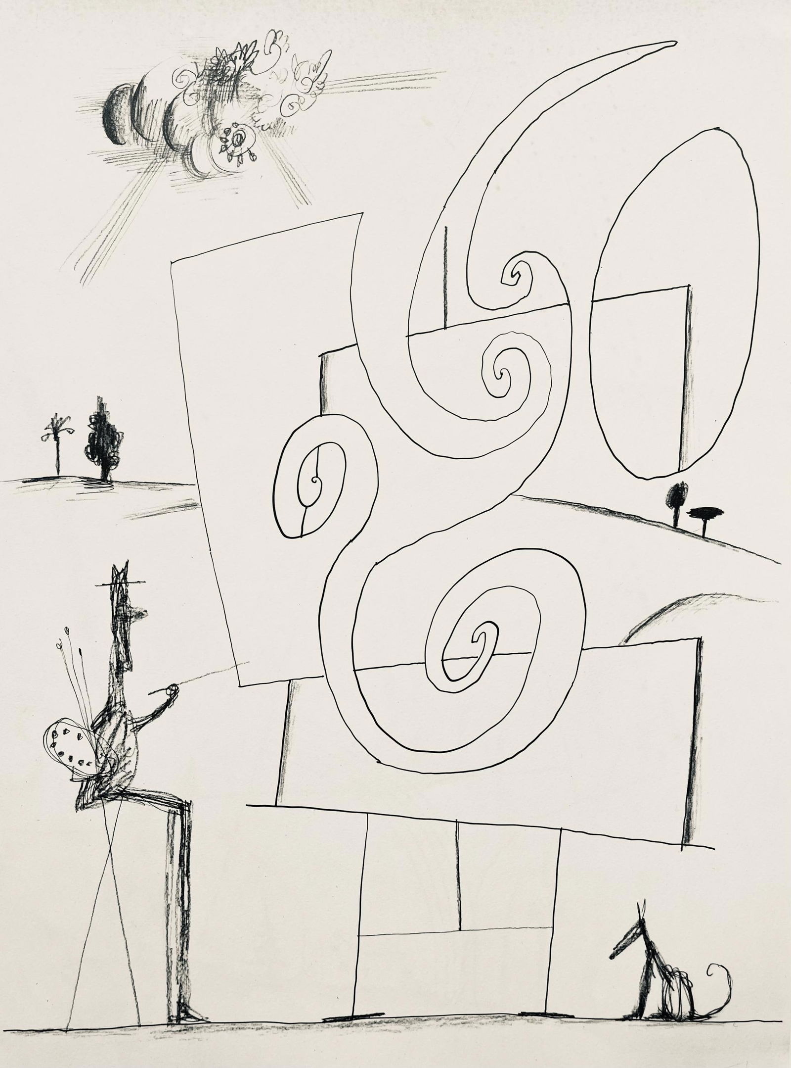 Saul Steinberg, Composition, Derriere le miroir, Limited Edition Lithograph (1 of 4)