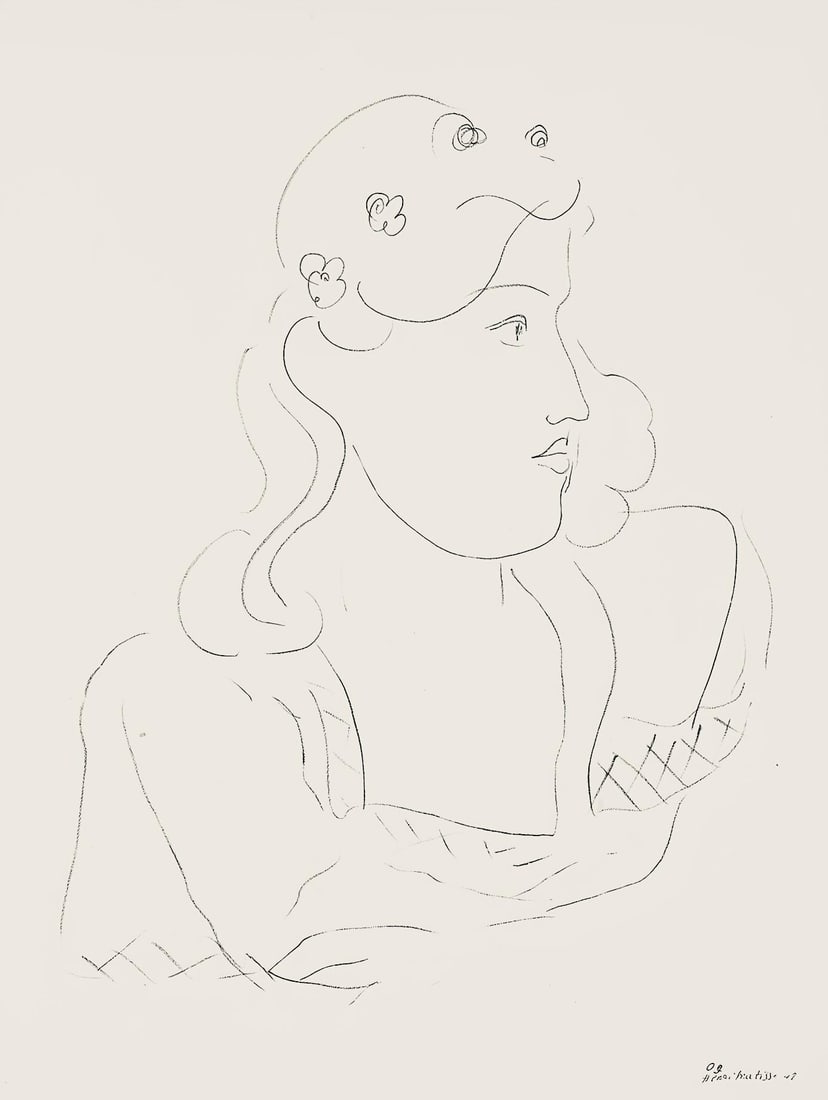Henri Matisse, Serie O, var. 9 (Duthuit 9), Henri Matisse, Dessins, Themes et variations, Limited: Lithograph on velin pur fil paper. Paper Size: 12.875 x 9.625 inches. Excellent condition. Inscription: Signed in the plate and unnumbered, as issued. Notes: From the folio, Henri Matisse, Dessins, Th