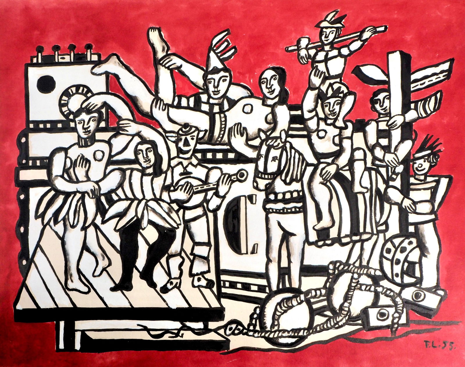 Fernand Leger, Composition, Contrastes, Limited Edition Lithograph: Lithograph and stencil on papier a la cuve du moulin Richard de Bas specialement filigrane pour cette edition paper. Paper size: 15.25 x 20.25 inches. Excellent condition. Inscription: signed in the p