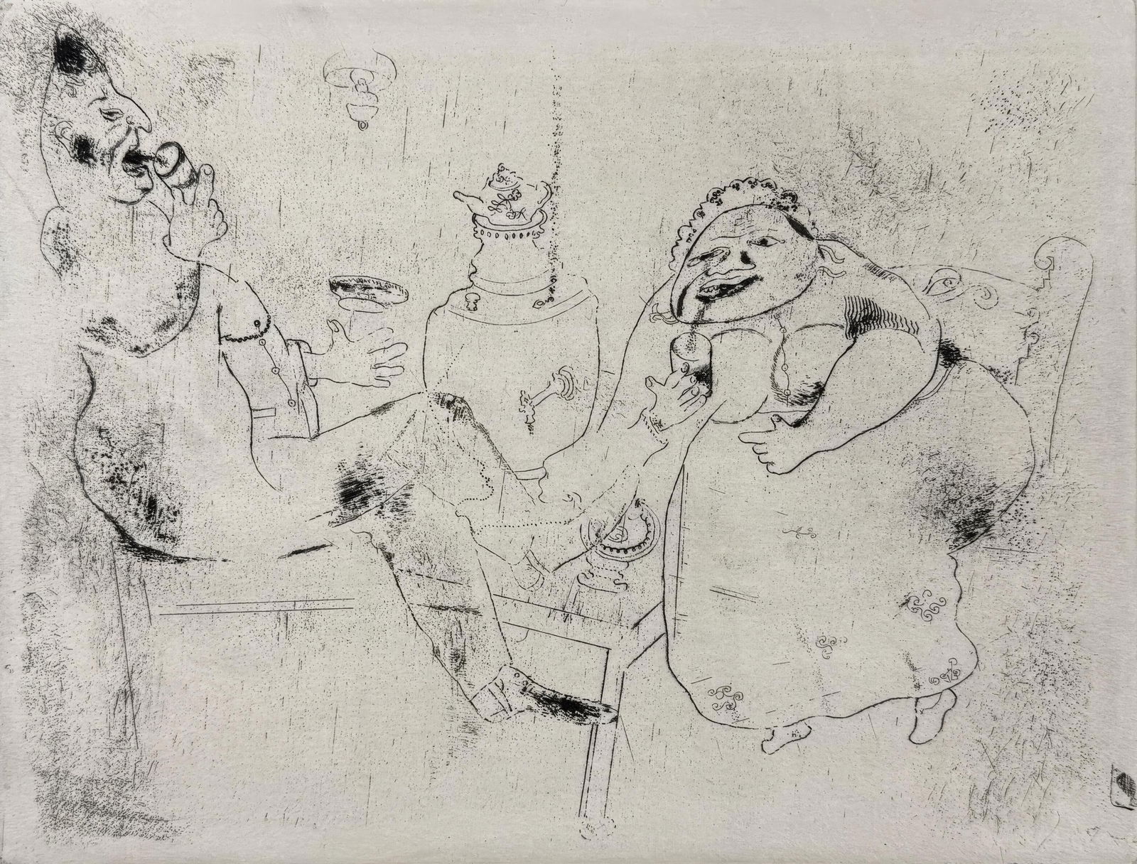 Marc Chagall, Morning Tea, from Dead Souls, Limited Edition Etching, 1923-1927 (1 of 4)