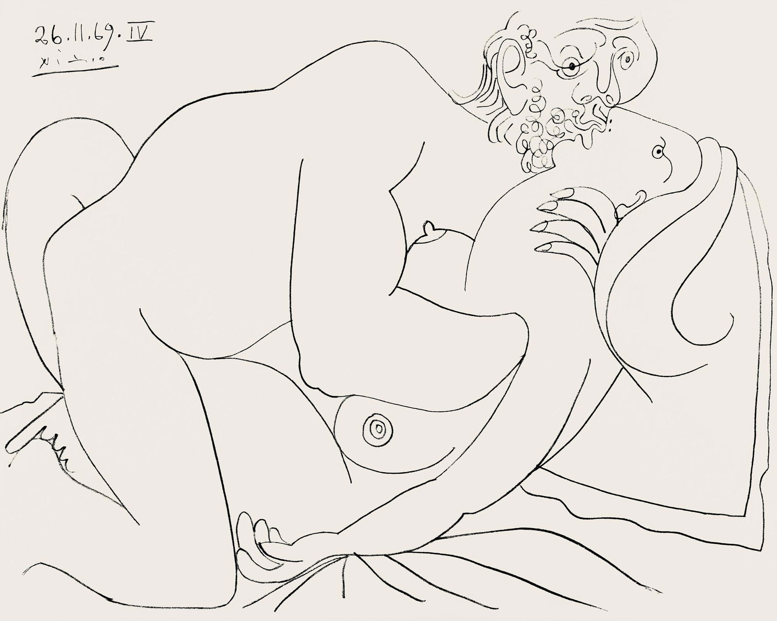 Pablo Picasso, Composition (Orozco 193-204), Au Baiser D'Avignon, Limited Edition Lithograph: Lithograph on velin d'Arches paper. Paper size: 15.75 x 19.625 inches. Excellent condition. Signed in the plate and unnumbered, as issued. Notes: From the folio, Picasso au baiser d'Avignon, douze des