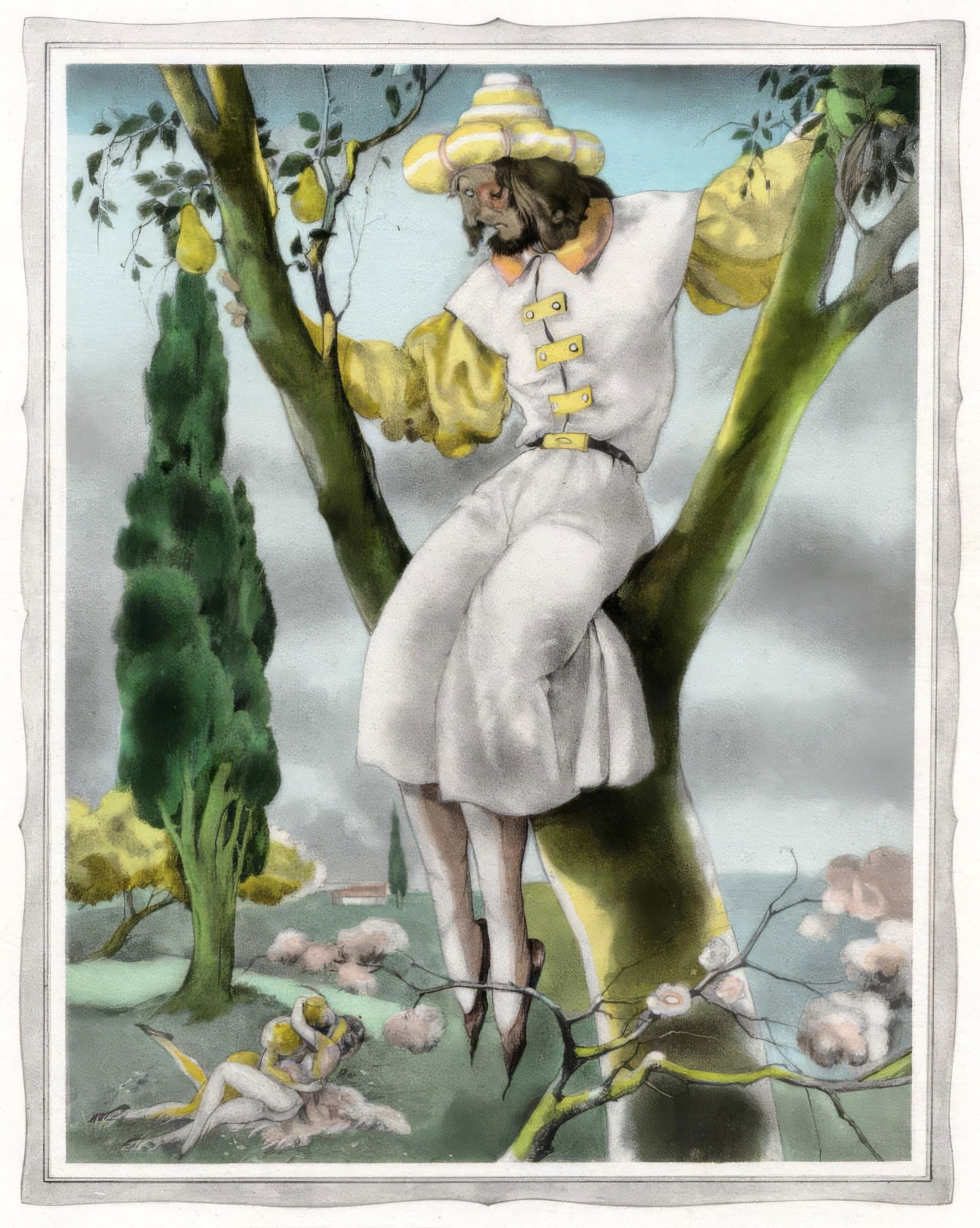 Umberto Brunelleschi, Untitled, from The Tales of Boccaccio, Limited Edition Lithograph and Pochoir,: This exquisite lithograph and pochoir by Umberto Brunelleschi (1879-1949), titled Sans titre (Untitled), originates from the celebrated album Les contes de Boccace (The Tales of Boccaccio), published