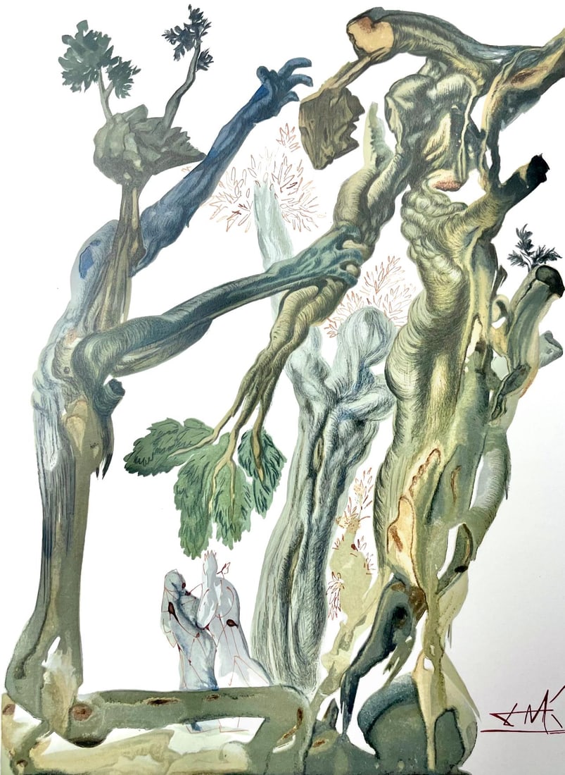 Salvador Dali, Holle XIII (Michler/Lopsinger 1039-1138; Field 189-200), Die Gottliche Komodie,: Woodcut in colors on velin de Rives BFK paper, mounted on velin d'Arches support, as issued. Paper size: 13 x 10.375 inches. Inscription: Signed in the block, and unnumbered, as issued. Catalogue rais