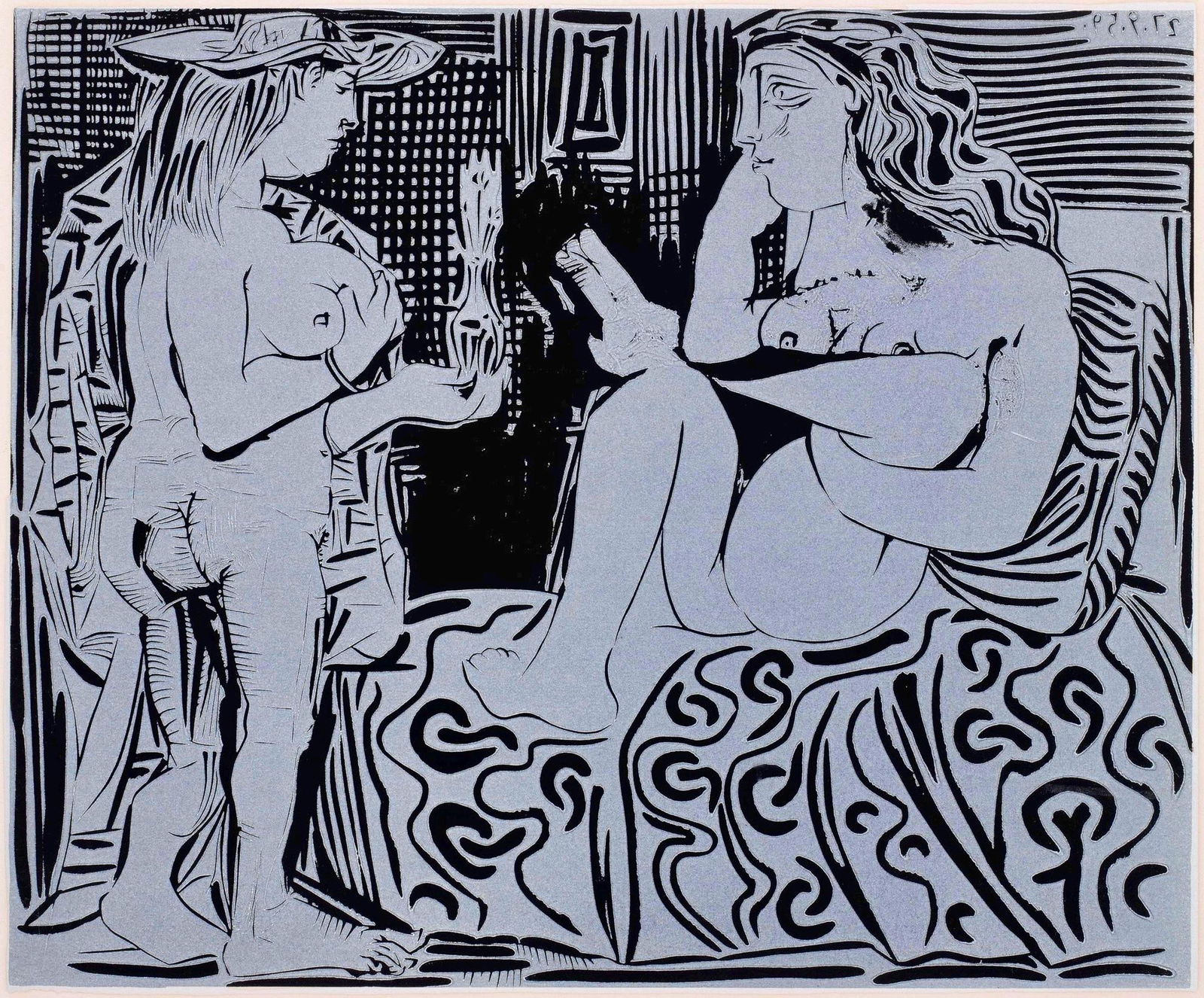 Pablo Picasso, Deux femmes (Orozco 214), Grabados al linoleo, Limited Edition Linocut (1 of 4)