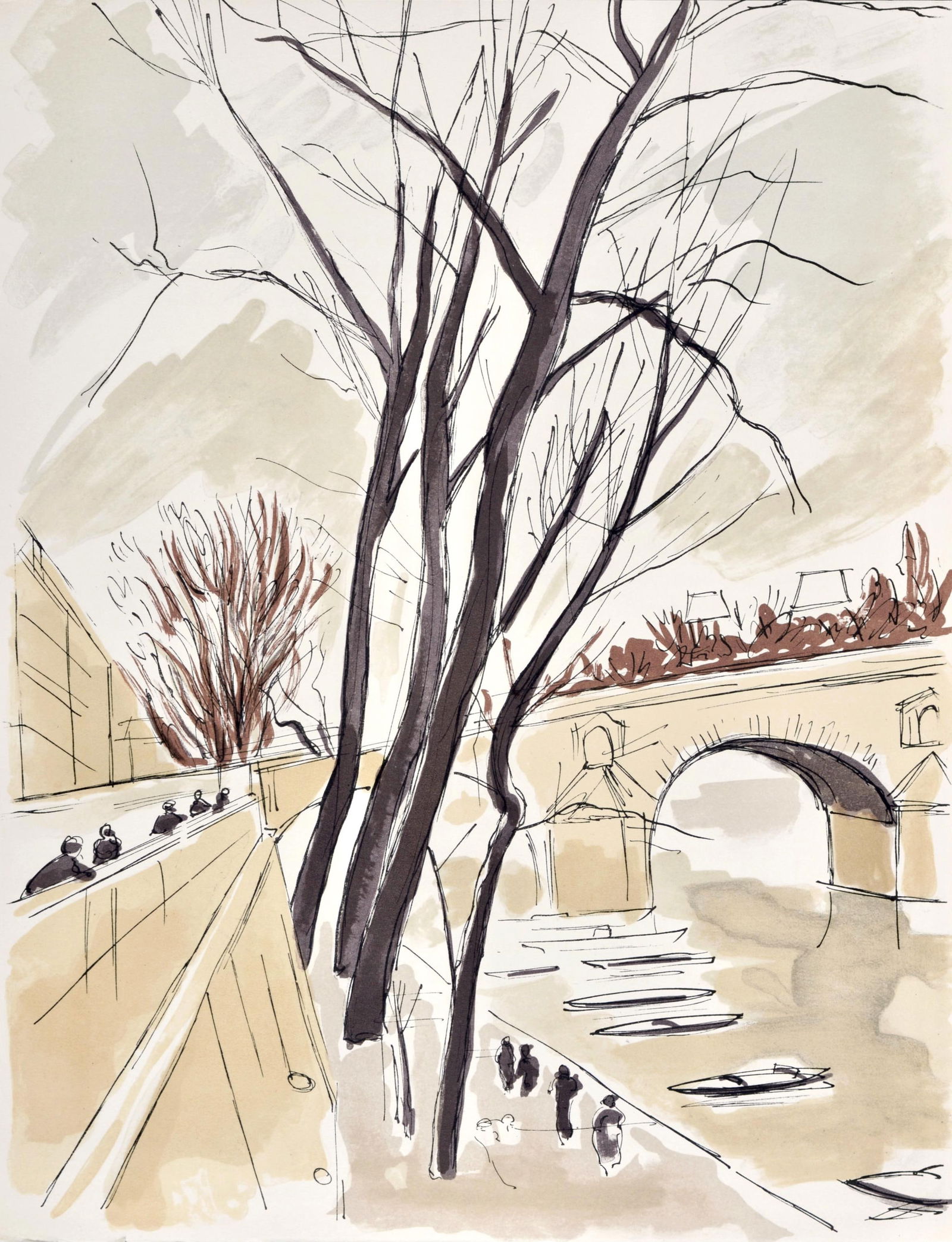 Andre Dunoyer de Segonzac, Les Quais de Paris, Regards sur Paris, Limited Edition Lithograph: Lithograph on velin d'Arches paper. Paper size: 15.5 x 12 inches. Excellent condition. Inscription: unsigned and unnumbered, as issued. Notes: from the folio, Regards sur Paris, 1962. Published by And