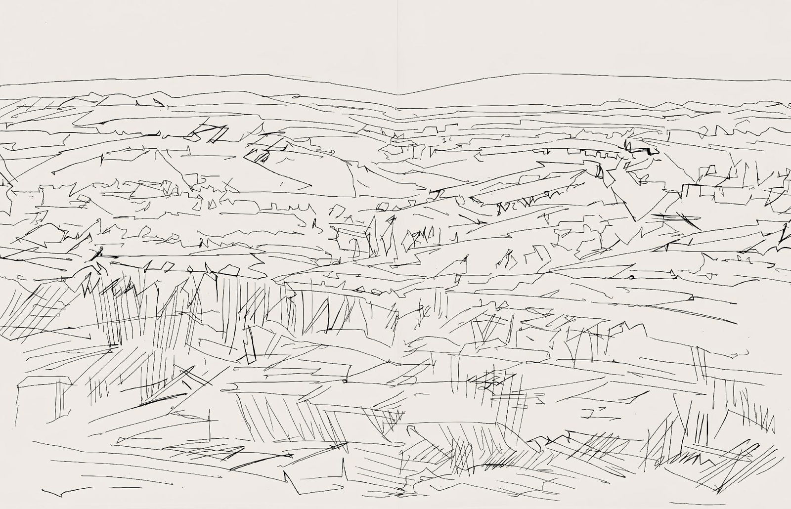 Jacques Villon, Composition (Ginestet/Pouillon 42-64), Hesiode, Les Travaux et les Jours, Limited: Etching on velin de Rives paper. Paper size: 15.75 x 24 inches. Excellent condition, with centerfold, as issued. Unsigned and unnumbered, as issued. Notes: From the folio, Hesiode, Les Travaux et les