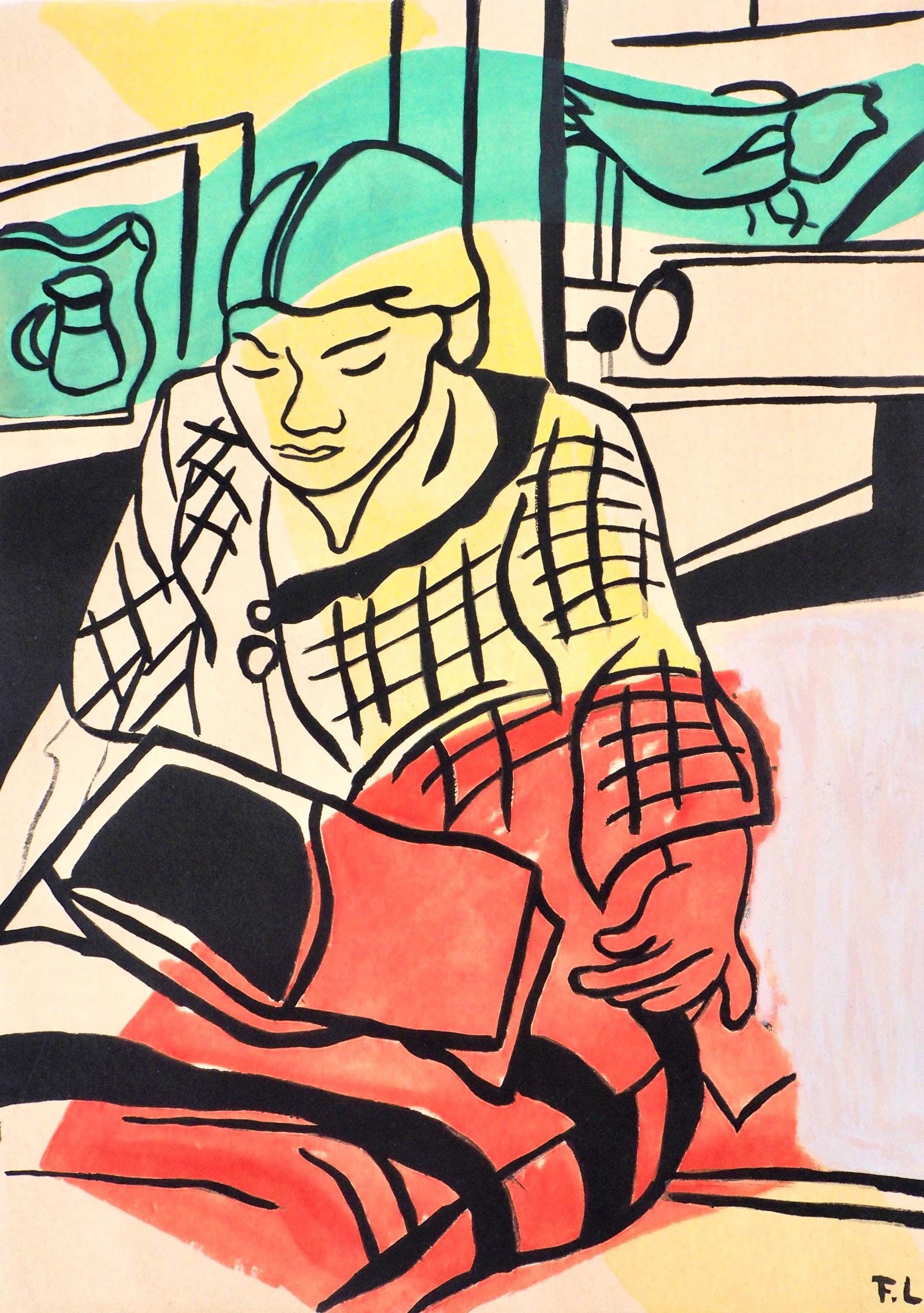 Fernand Leger, Composition, Contrastes, Limited Edition Lithograph: Lithograph and stencil on papier a la cuve du moulin Richard de Bas specialement filigrane pour cette edition paper. Paper size: 20.25 x 15.25 inches. Excellent condition. Inscription: signed in the p