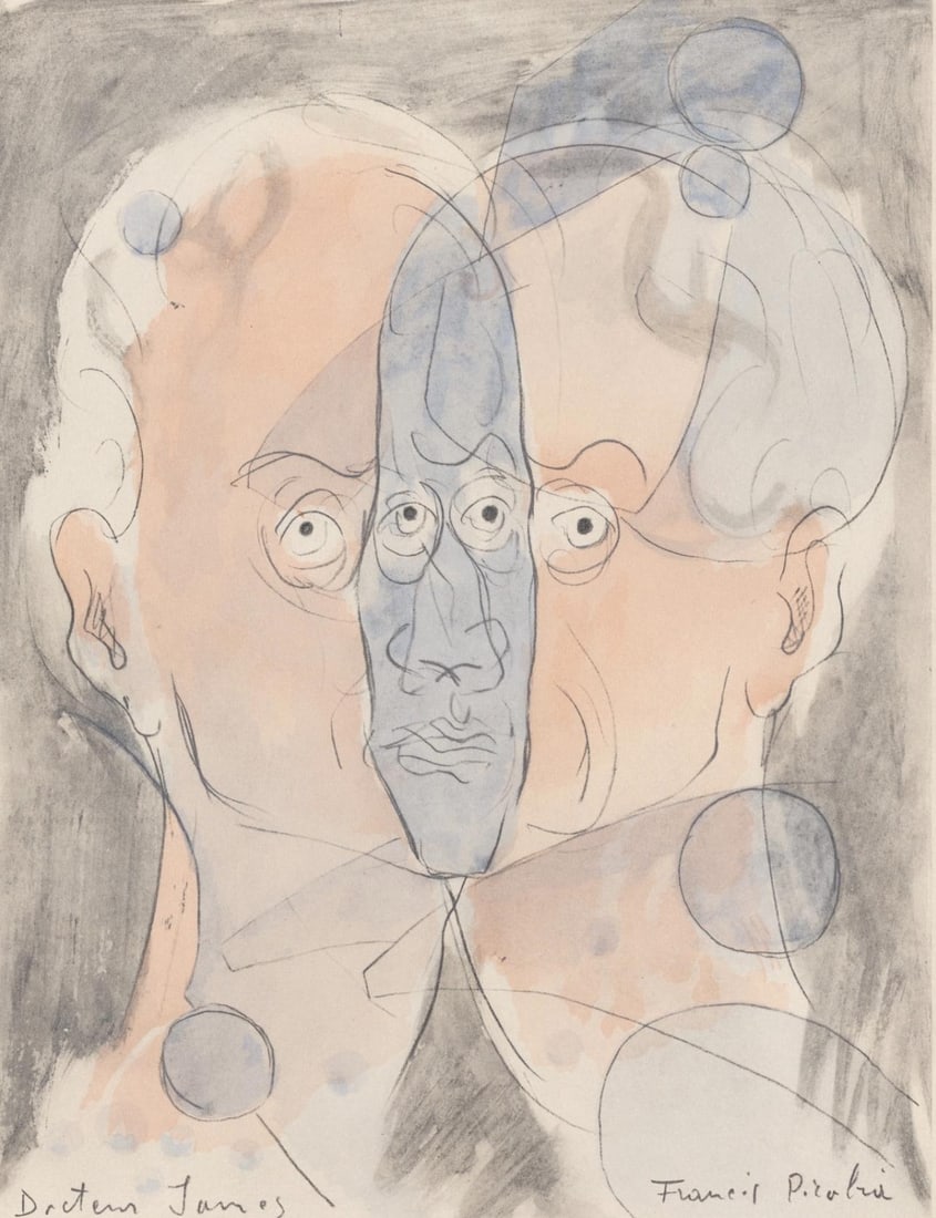 Francis Picabia, Composition, Le Peseur d'ames (The Weigher of Souls), Limited Edition Lithograph: Lithograph and stencil on velin d'Arches paper. Inscription: Unsigned and unnumbered, as issued. Paper Size: 10.3125 x 8.75 inches. Excellent condition. Notes: From the volume, Le Peseur d'ames, prece
